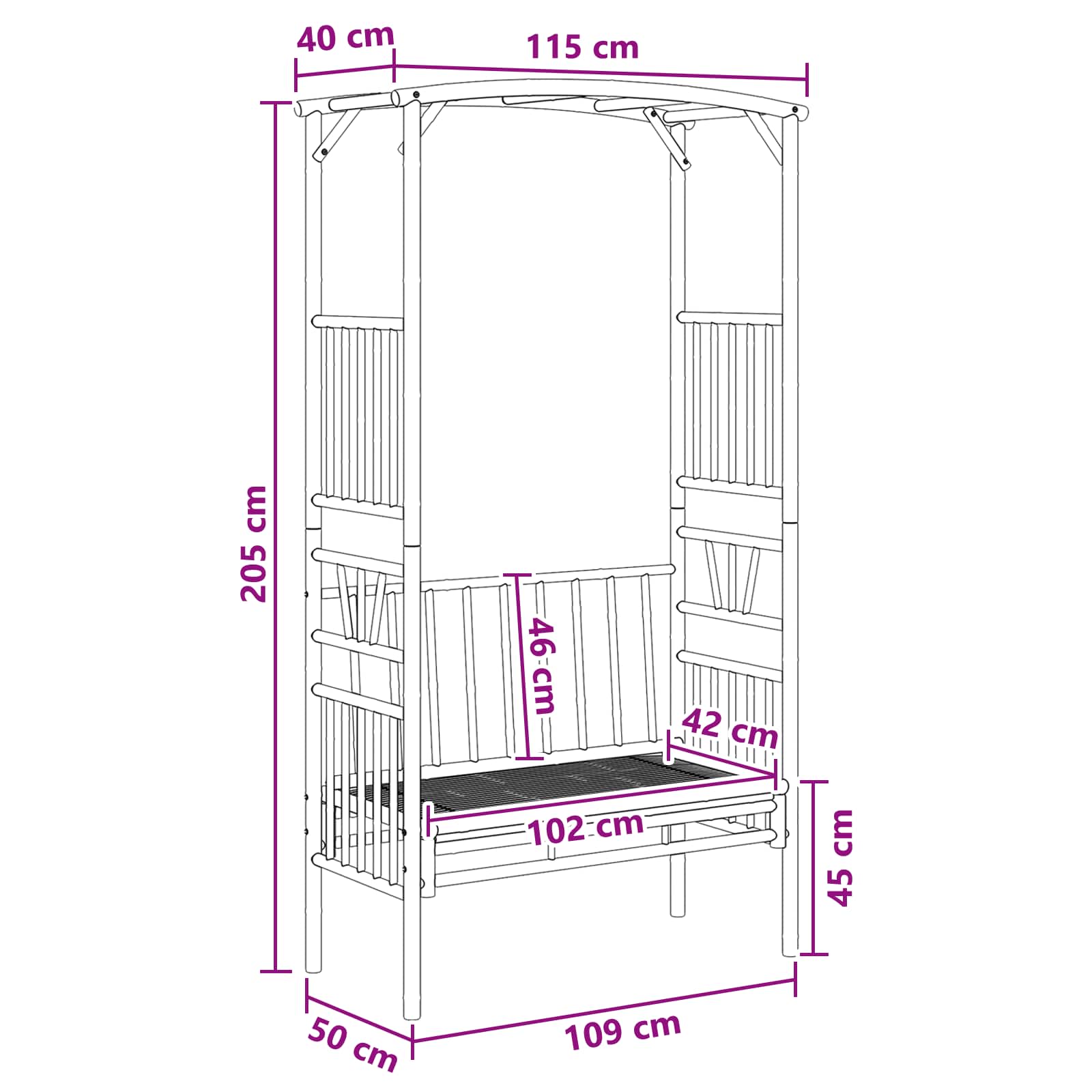 Gartenbogen mit Sitzbank 115 x 50 x 205 cm Bambus