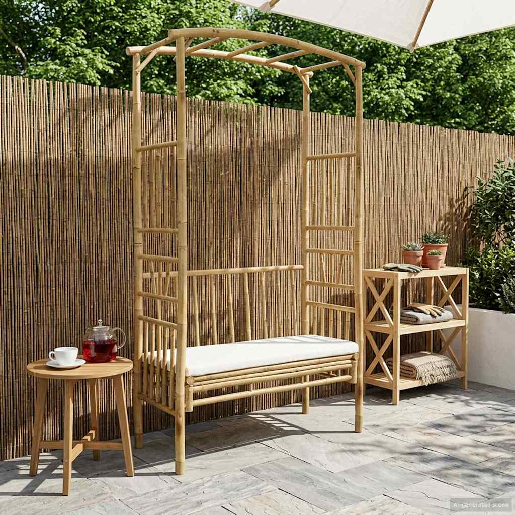 Gartenbogen mit Sitzbank Cremeweiß 115 x 50 x 205 cm Bambus