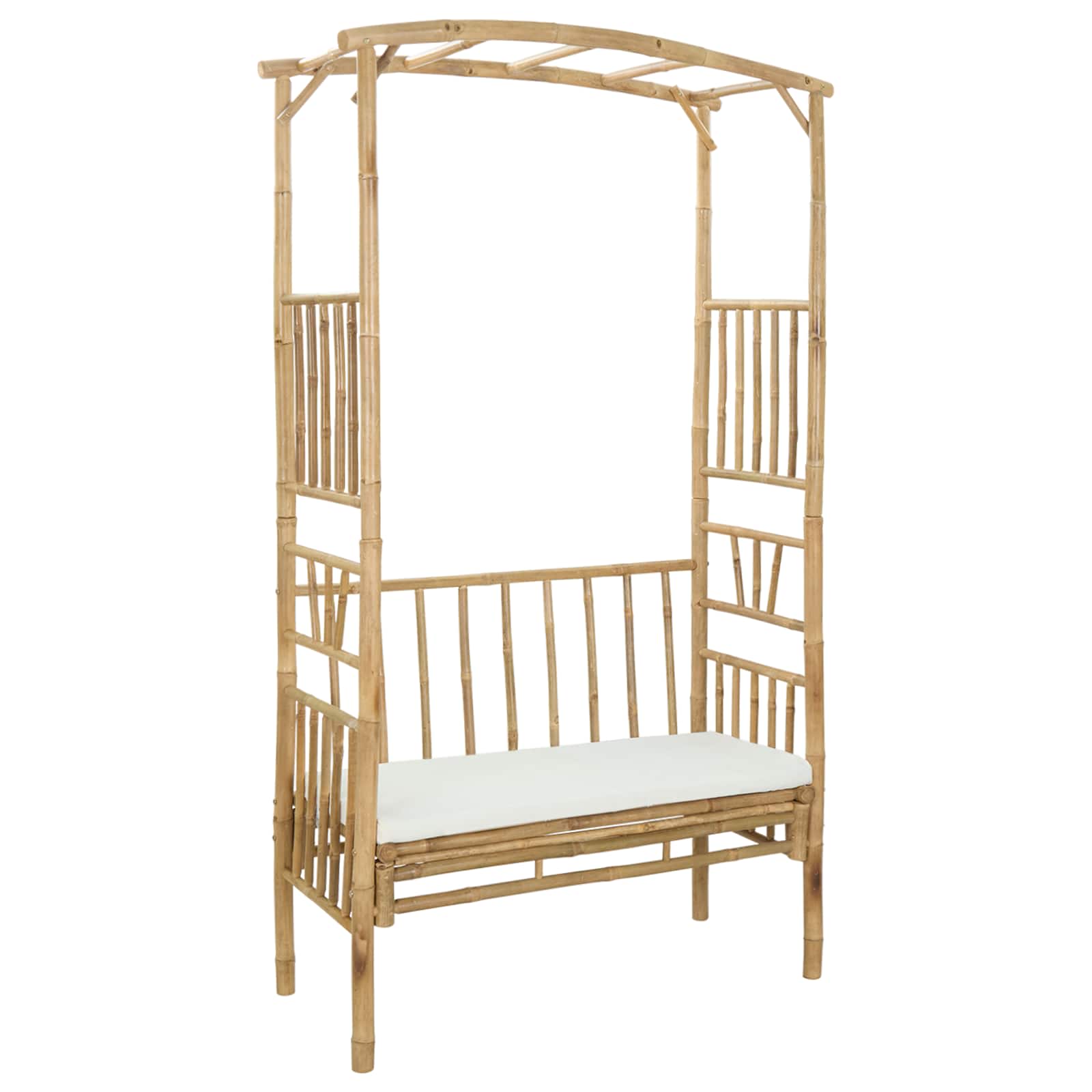 Gartenbogen mit Sitzbank Cremeweiß 115 x 50 x 205 cm Bambus