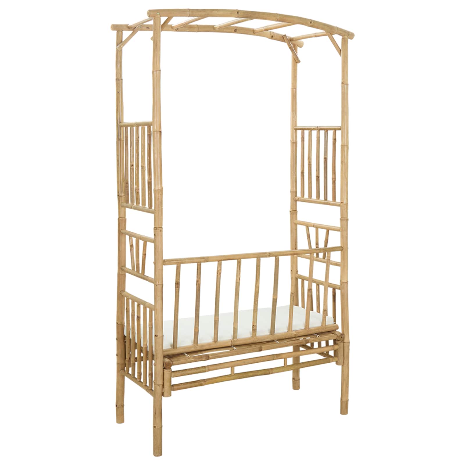 Gartenbogen mit Sitzbank Cremeweiß 115 x 50 x 205 cm Bambus