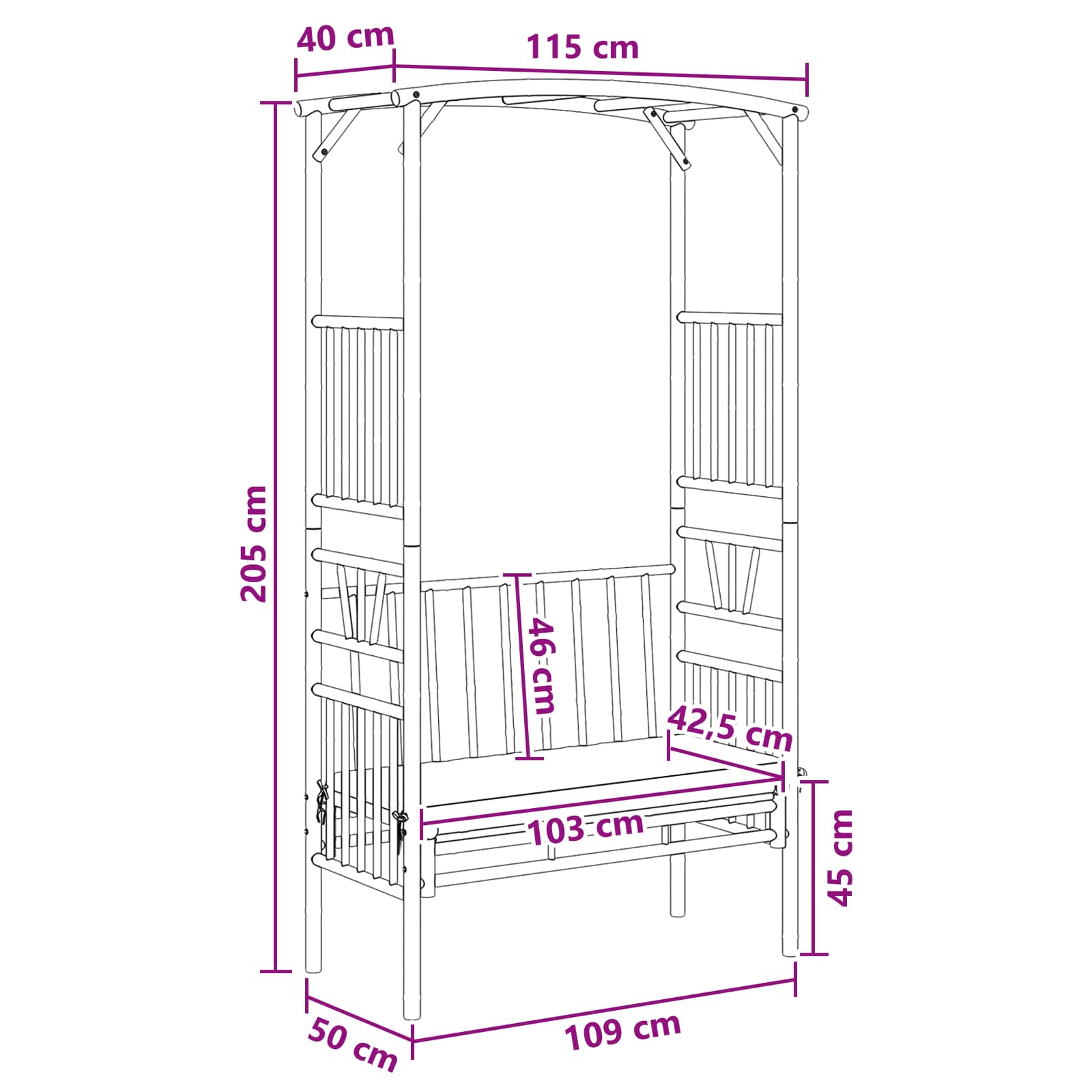 Gartenbogen mit Sitzbank Cremeweiß 115 x 50 x 205 cm Bambus