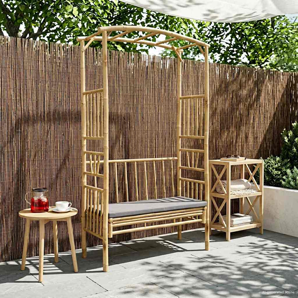 Gartenbogen mit Sitzbank Dunkelgrau 115 x 50 x 205 cm Bambus