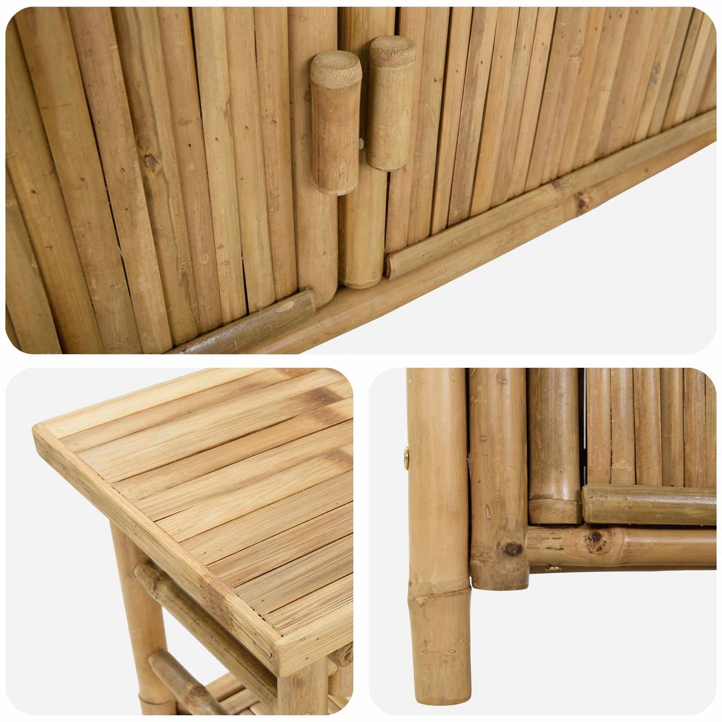 Konsolentisch mit Regal mit Tür Natur 80 x 35 x 75 cm Bambus