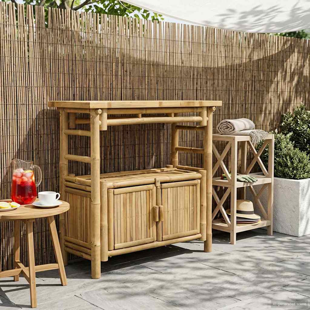Konsolentisch mit Regal mit Tür Natur 80 x 35 x 75 cm Bambus