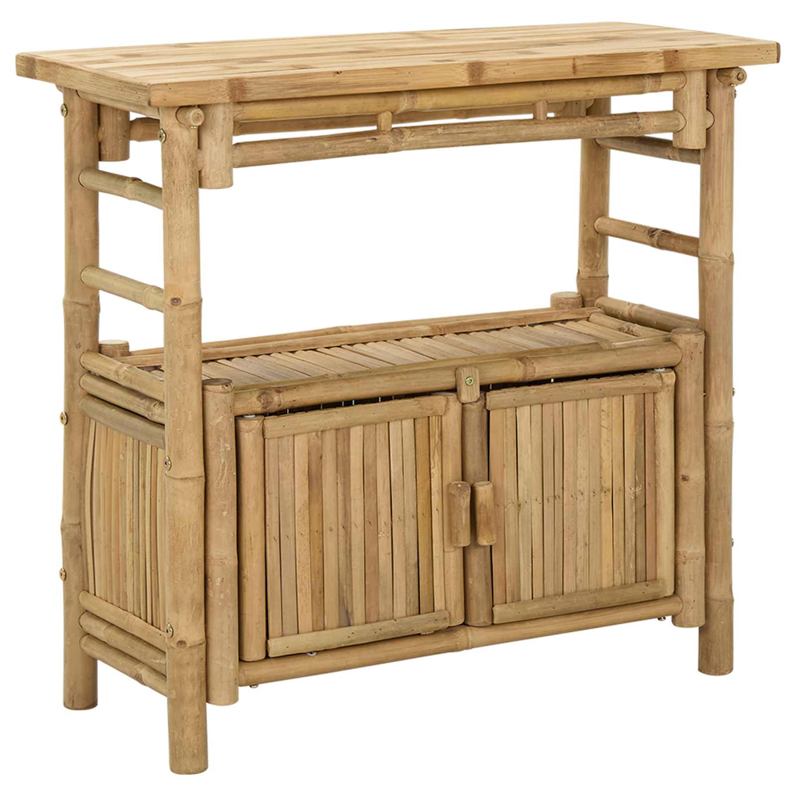 Konsolentisch mit Regal mit Tür Natur 80 x 35 x 75 cm Bambus