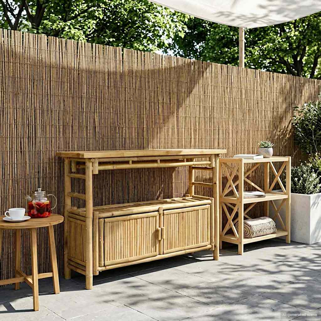 Konsolentisch mit Regal mit Tür Natur 110 x 35 x 75 cm Bambus