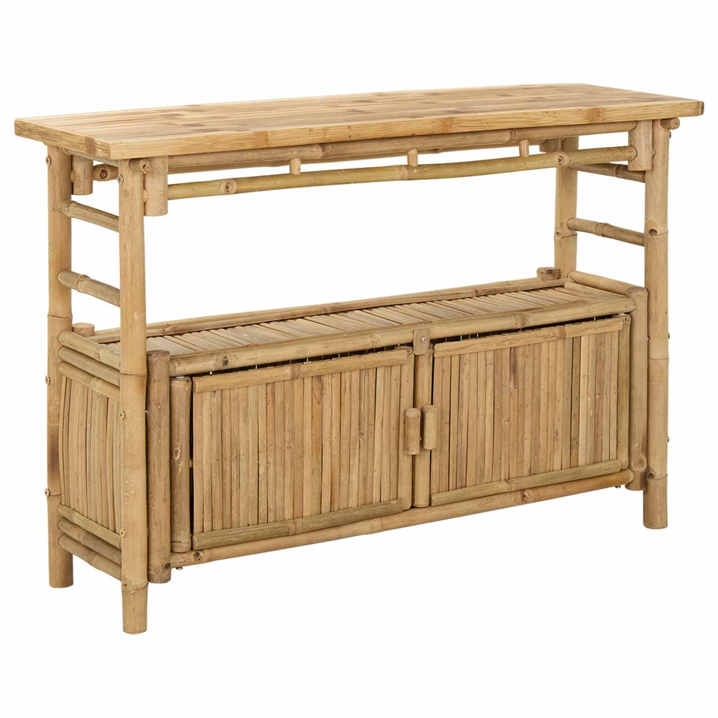 Konsolentisch mit Regal mit Tür Natur 110 x 35 x 75 cm Bambus