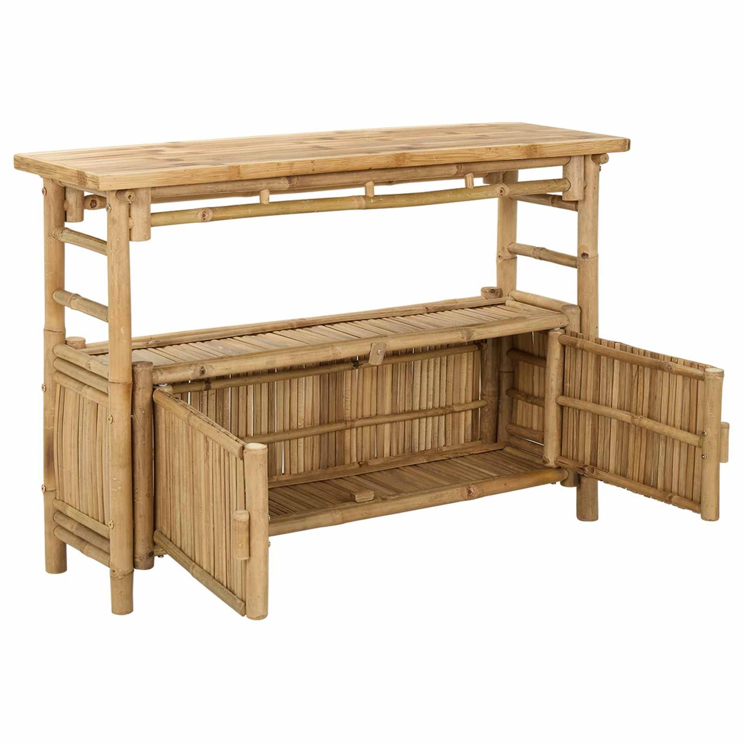 Konsolentisch mit Regal mit Tür Natur 110 x 35 x 75 cm Bambus