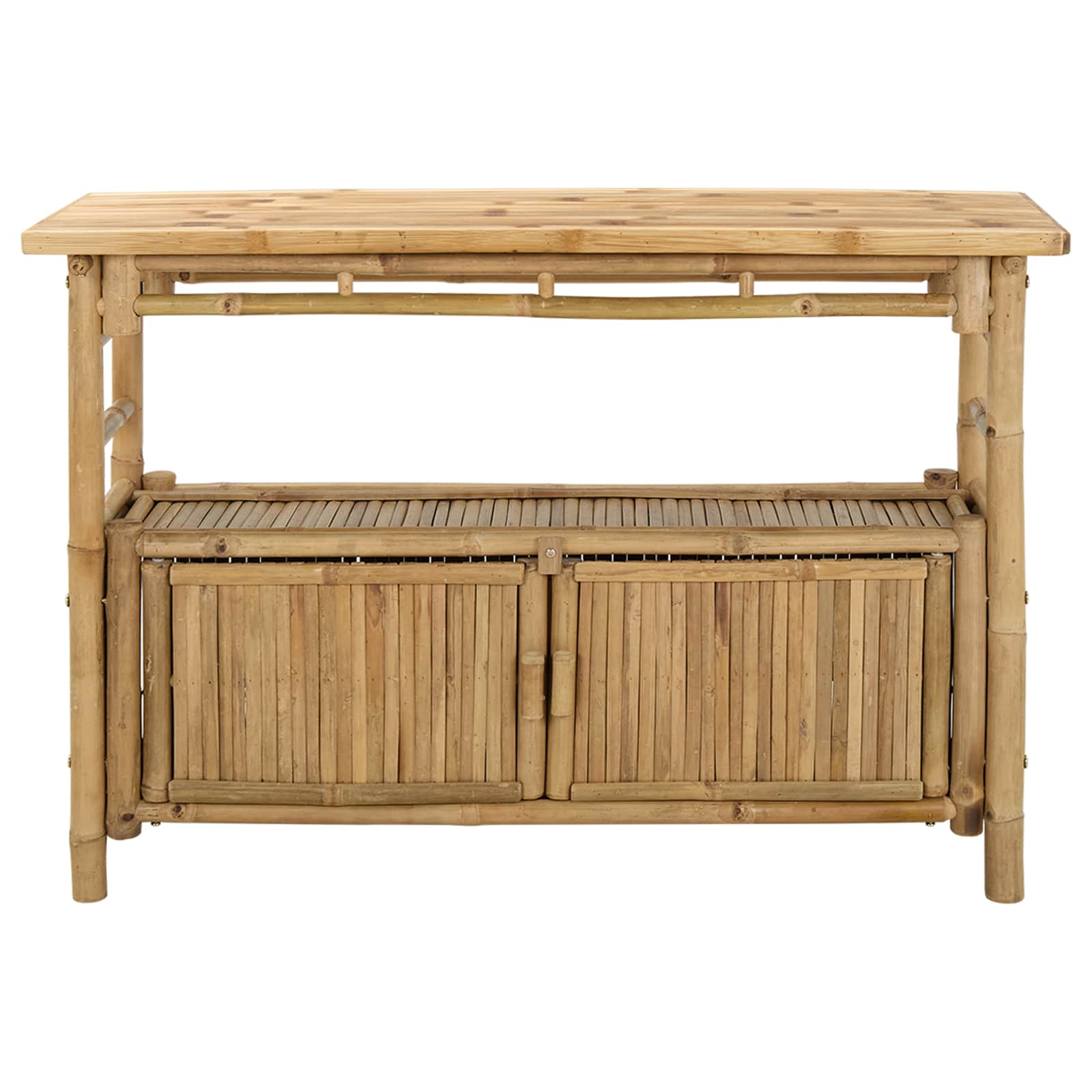 Konsolentisch mit Regal mit Tür Natur 110 x 35 x 75 cm Bambus
