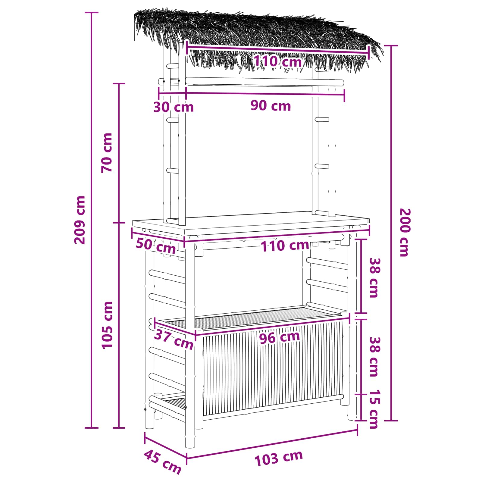 Outdoor Bartisch Natur 110 x 50 x 209 cm Bambus