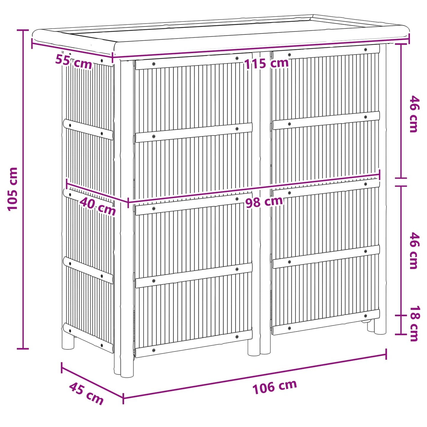 Outdoor Bartisch Natur 115 x 55 x 105 cm Bambus