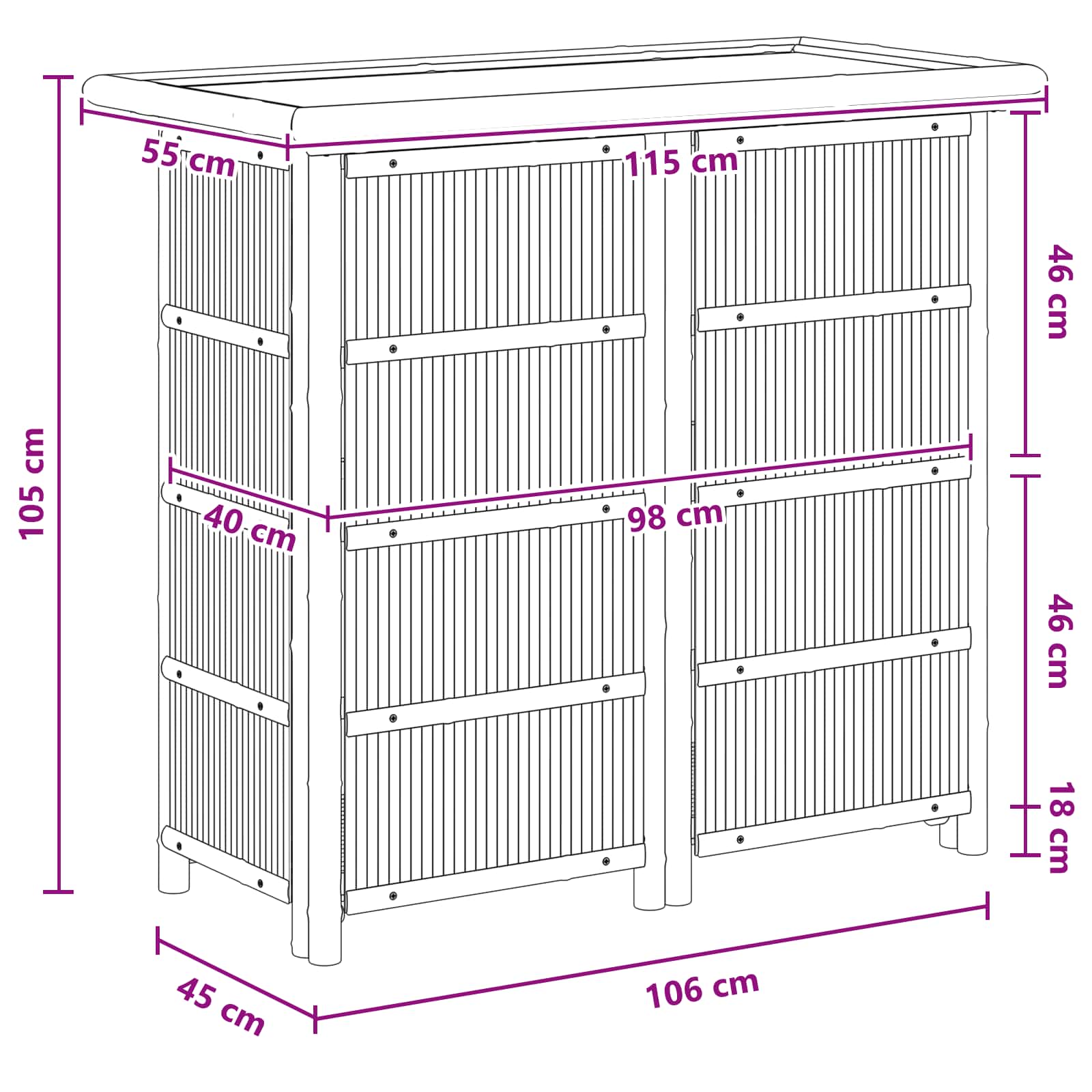Outdoor Bartisch Natur 115 x 55 x 105 cm Bambus