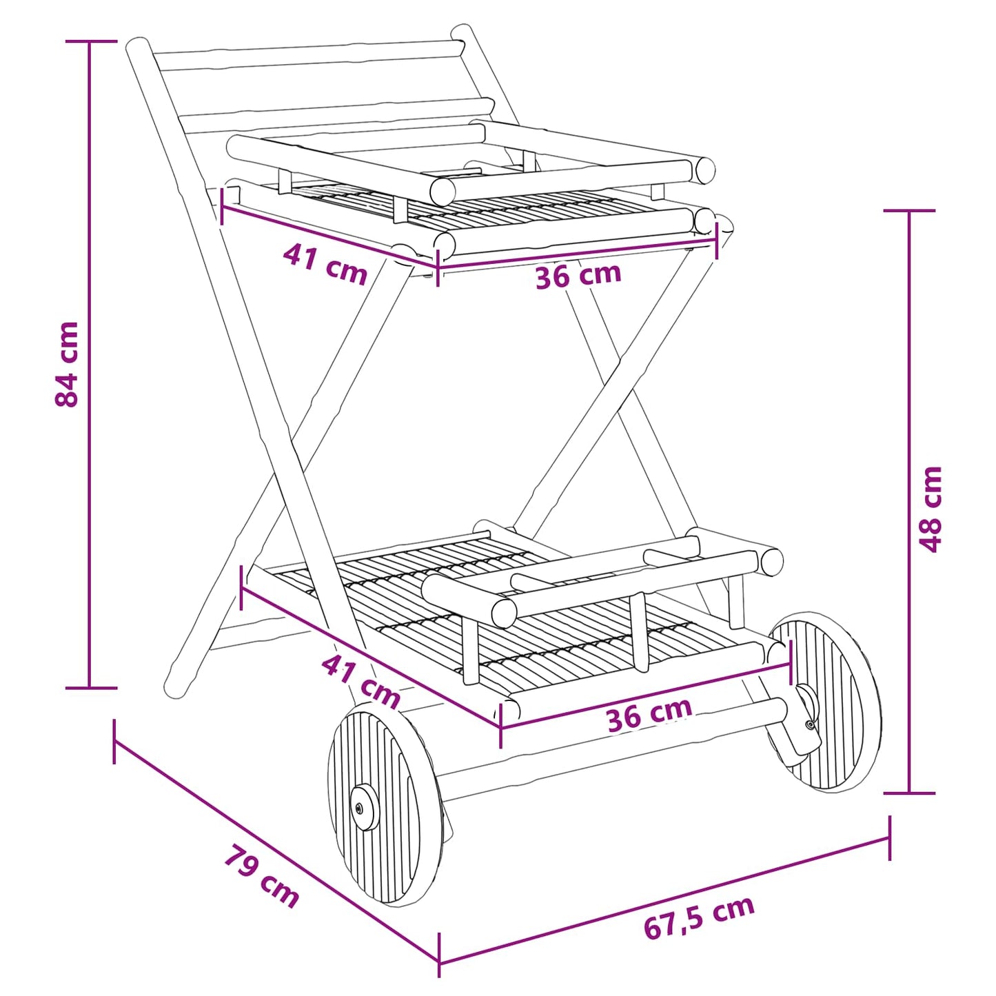 Servierwagen mit Rädern Natur 79 x 67,5 x 84 cm Bambus