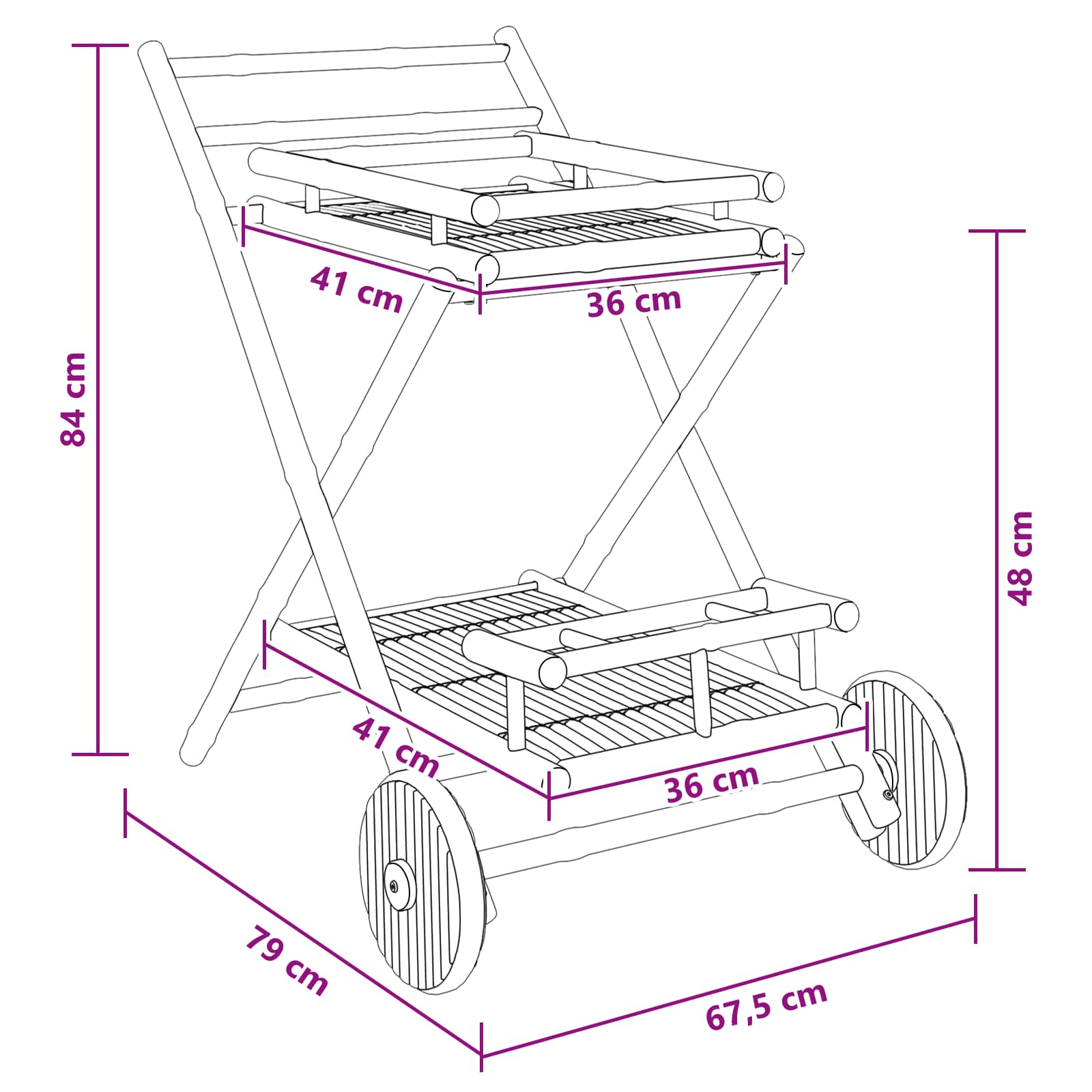 Servierwagen mit Rädern Natur 79 x 67,5 x 84 cm Bambus