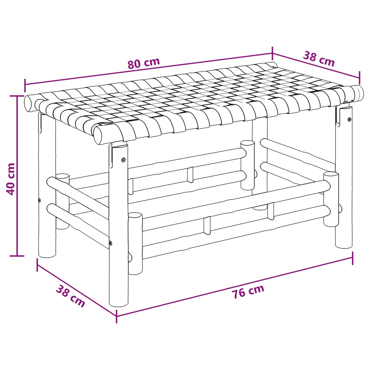 Gartenbank 80 x 38 x 40 cm Bambus Natur Rechtwinklig