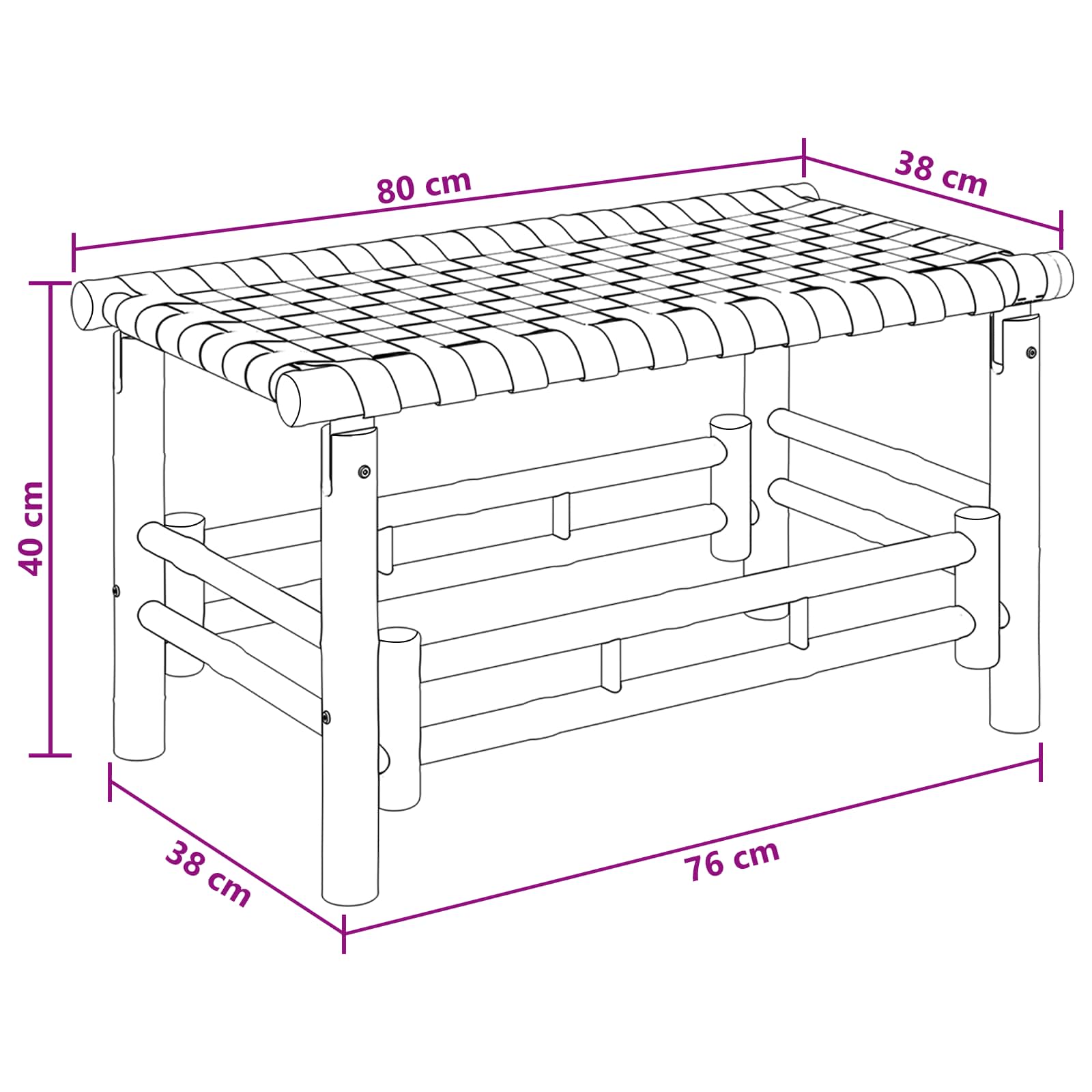 Gartenbank 80 x 38 x 40 cm Bambus Natur Rechtwinklig