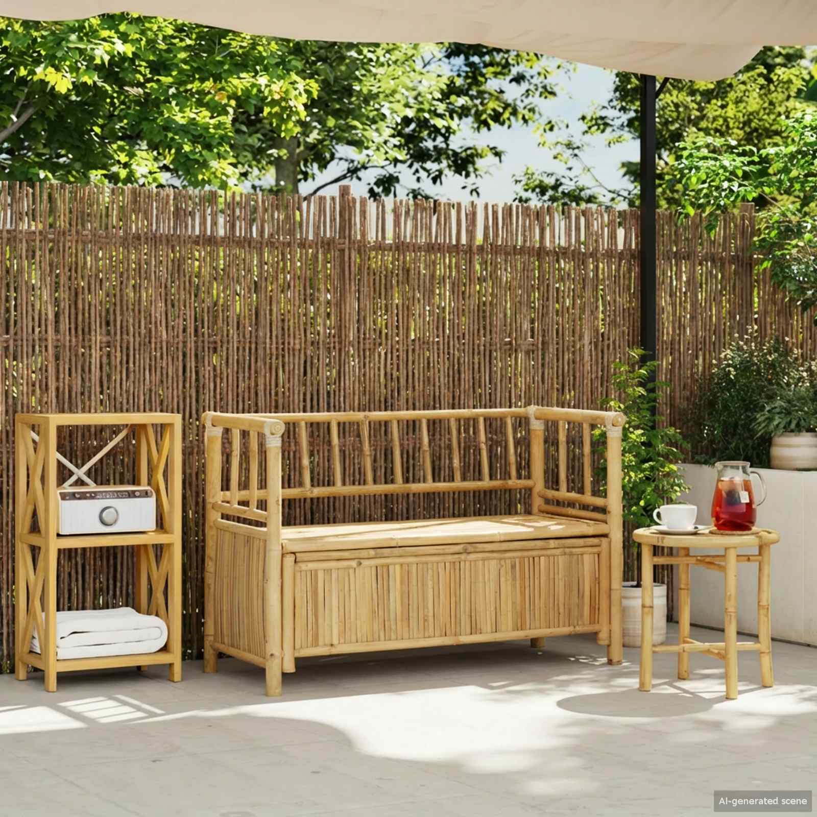 Garten-Aufbewahrungsbank 110 x 47 x 80 cm Bambus Natur