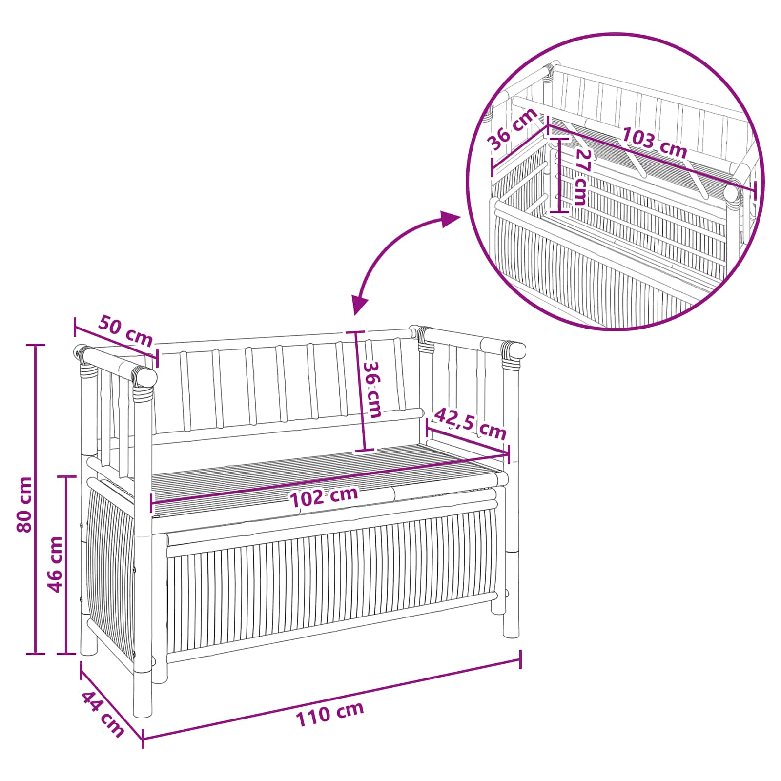 Garten-Aufbewahrungsbank 110 x 47 x 80 cm Bambus Natur
