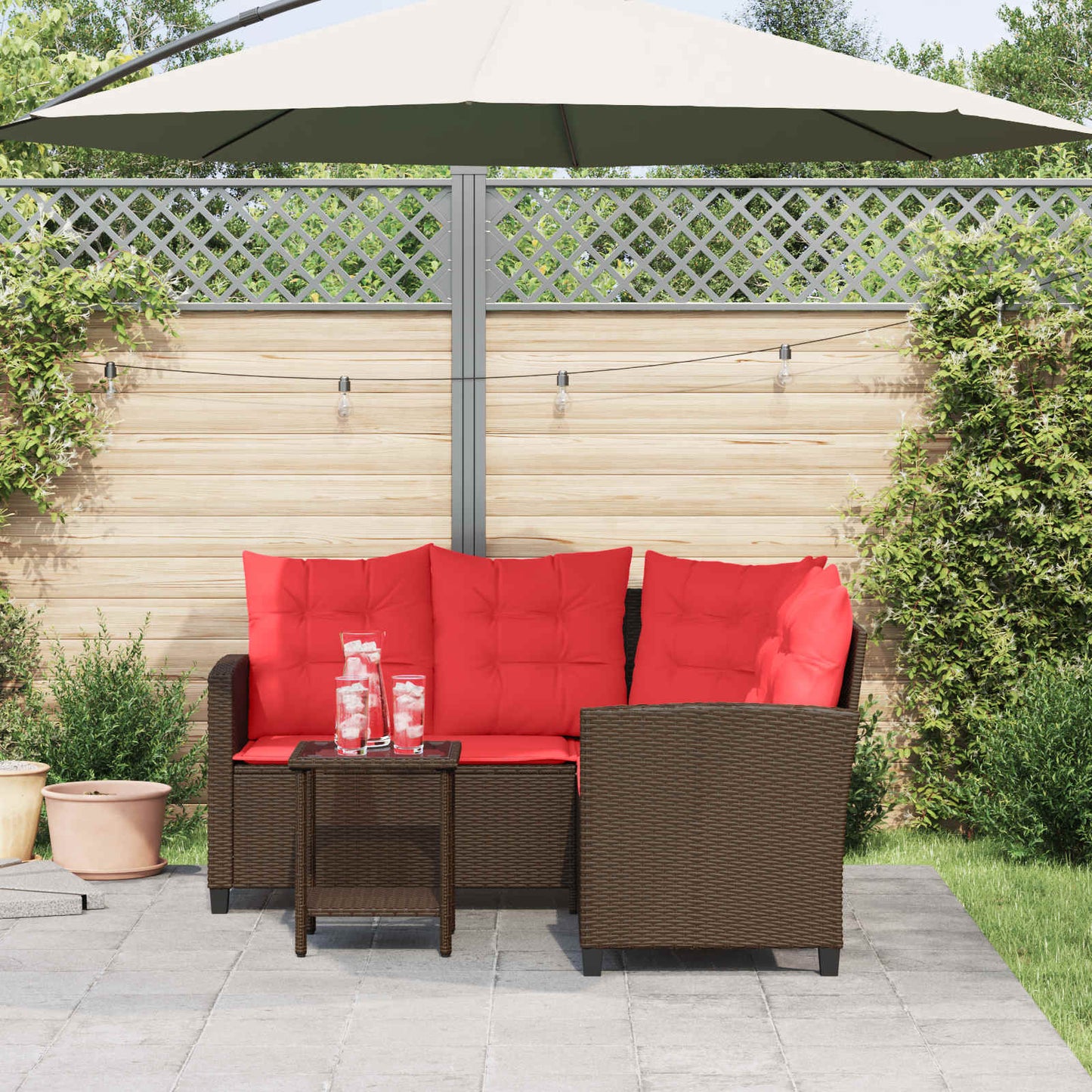 Outdoor-Sofagarnitur 2 stk. 5-Sitzanzahl Braun und Rot