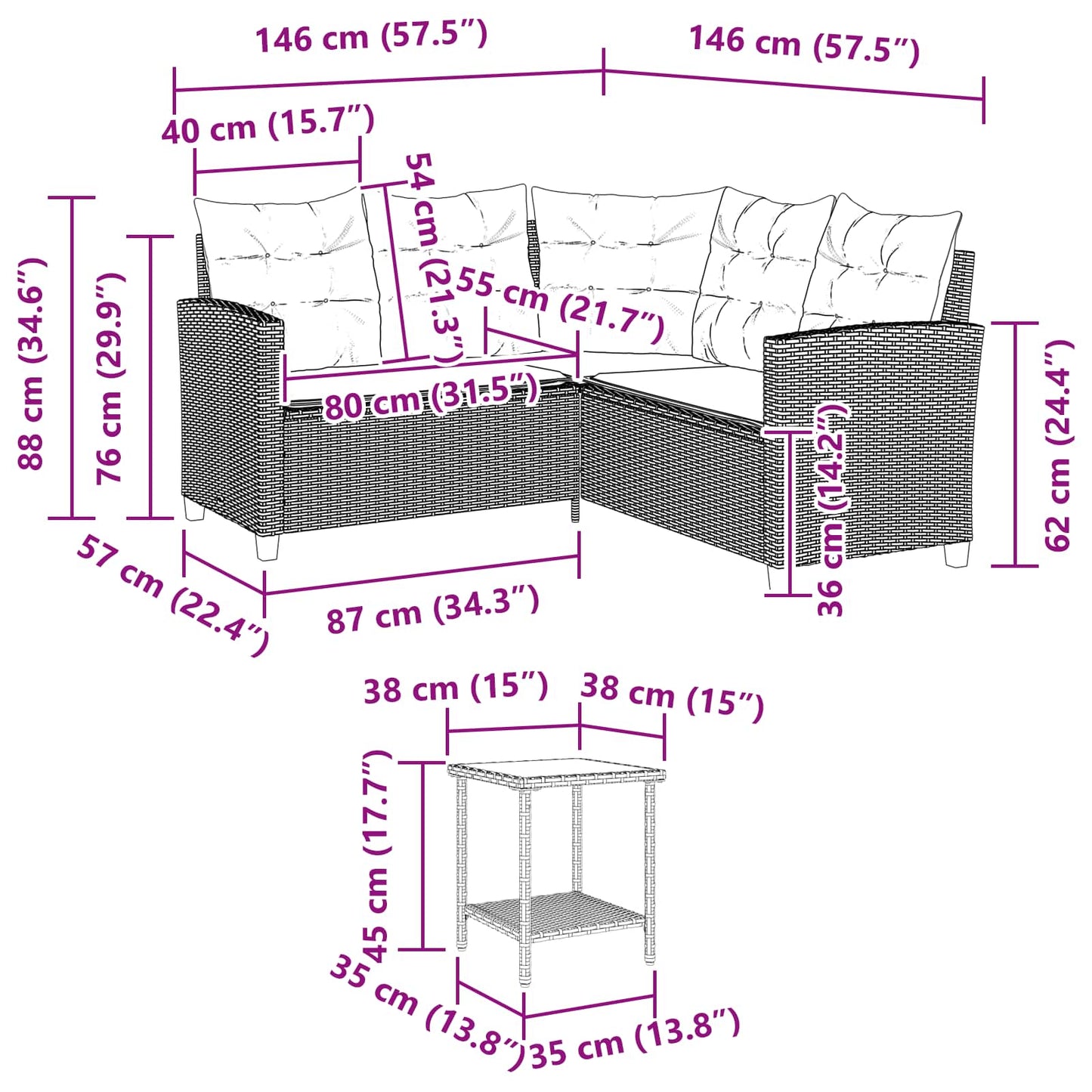 Outdoor-Sofagarnitur 2 stk. 5-Sitzanzahl Braun und Rot