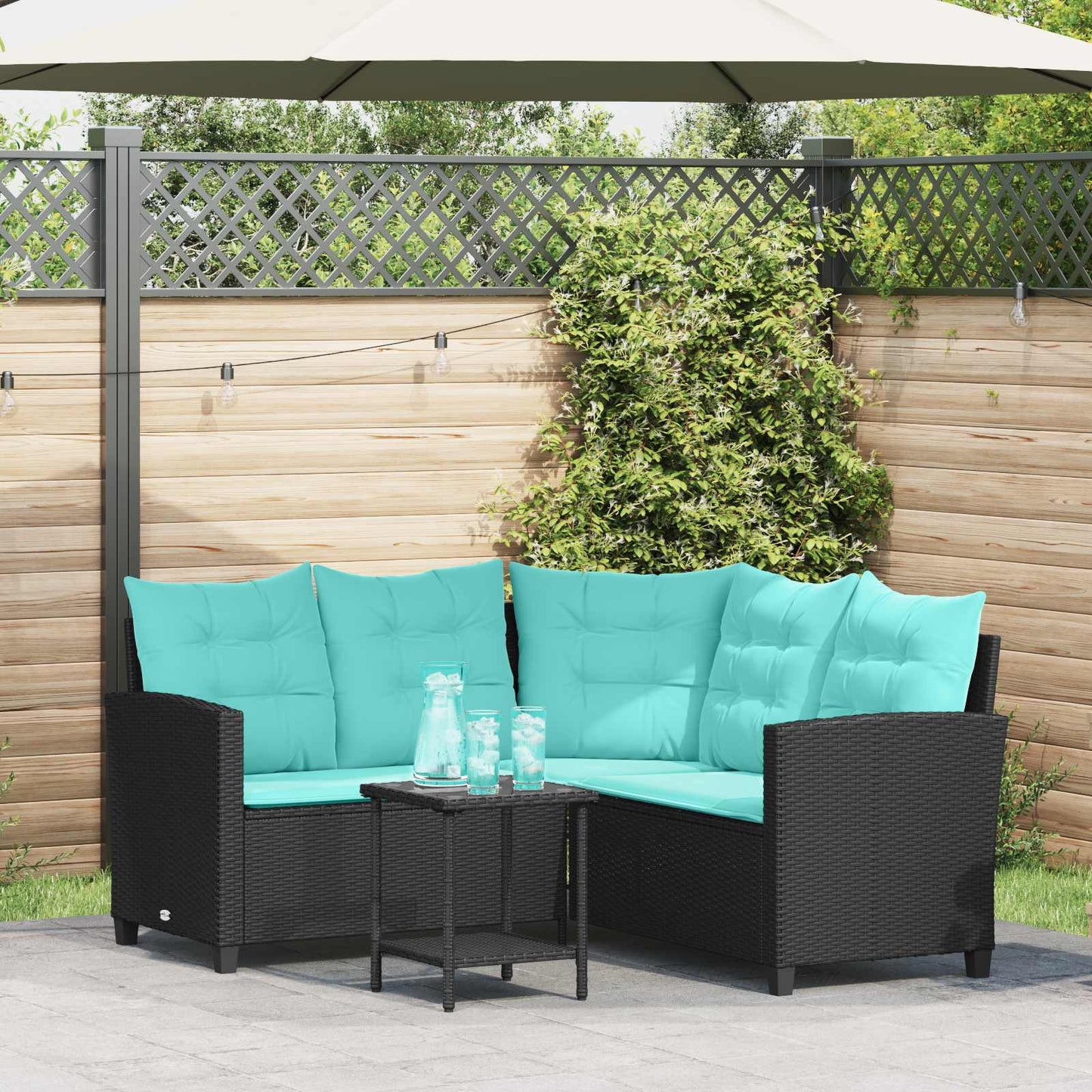 Garten-Sofa 2 stk. 5-Sitzanzahl Schwarz und Türkis Poly Rattan