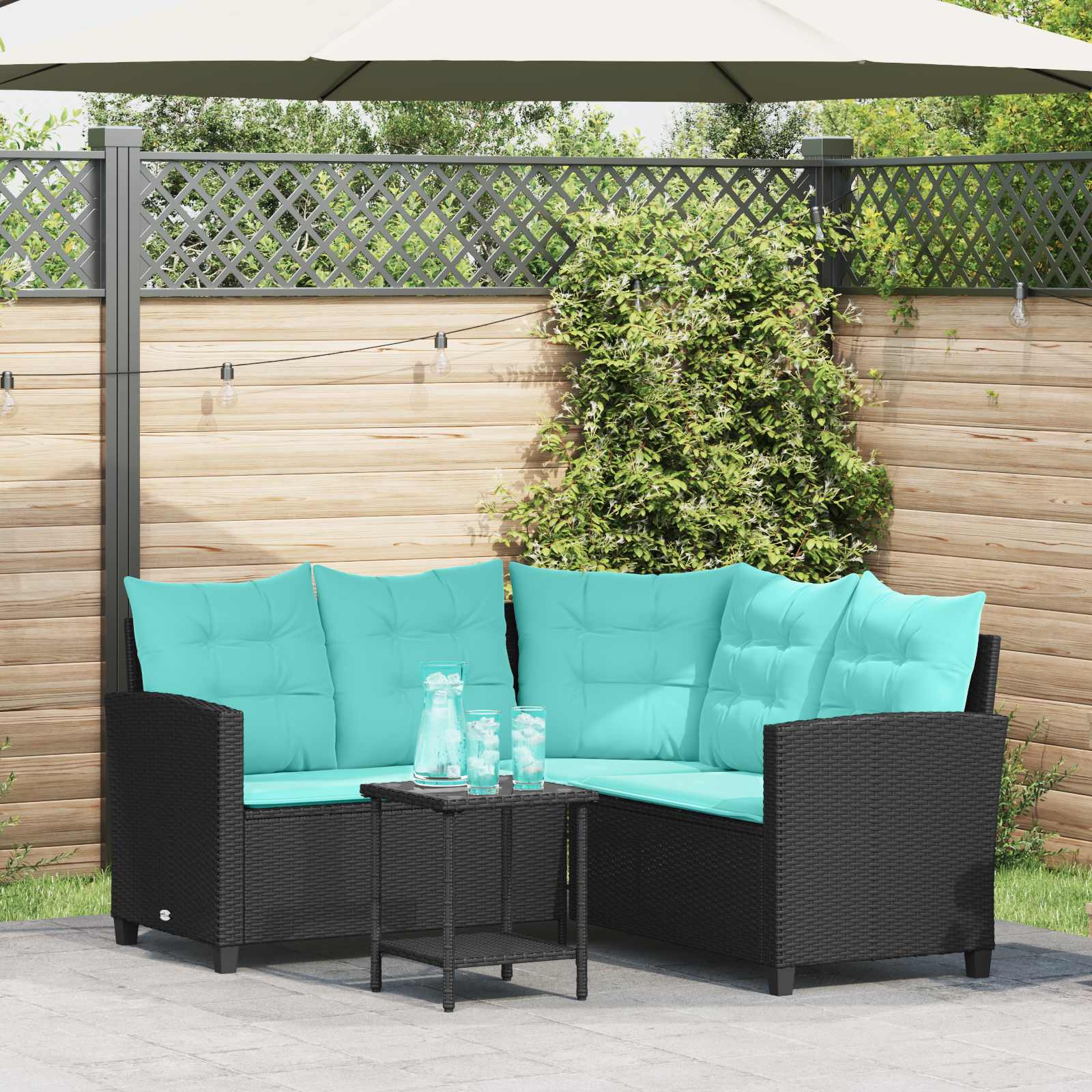 Garten-Sofa 2 stk. 5-Sitzanzahl Schwarz und Türkis Poly Rattan