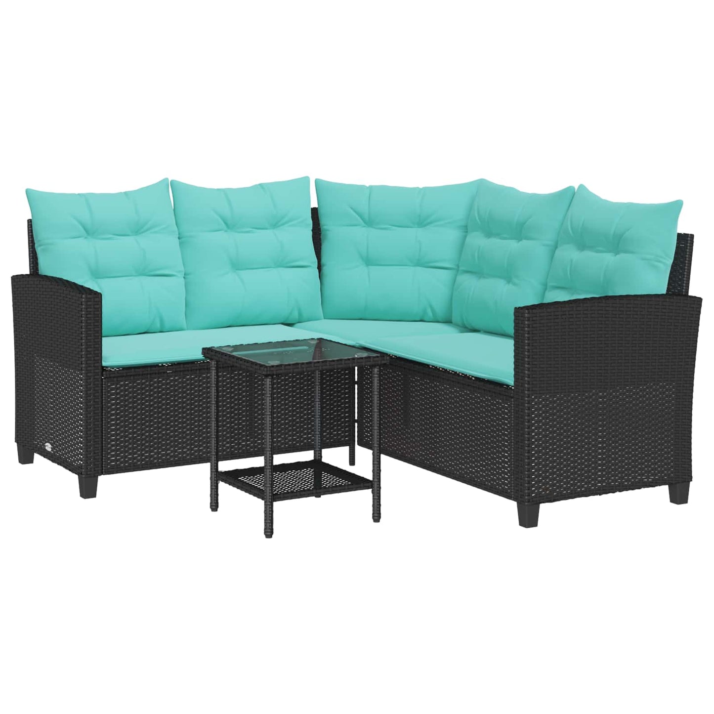 Garten-Sofa 2 stk. 5-Sitzanzahl Schwarz und Türkis Poly Rattan