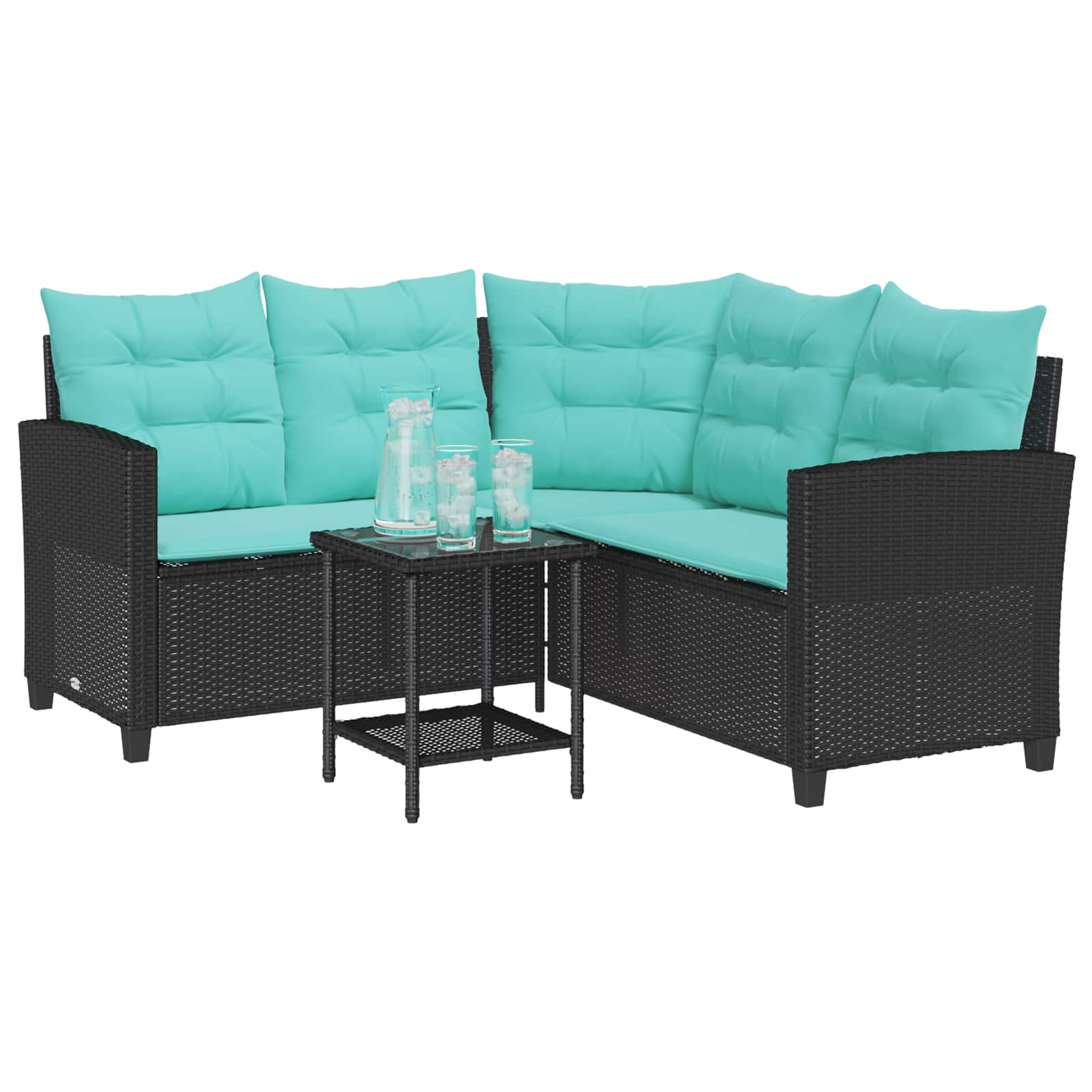 Garten-Sofa 2 stk. 5-Sitzanzahl Schwarz und Türkis Poly Rattan