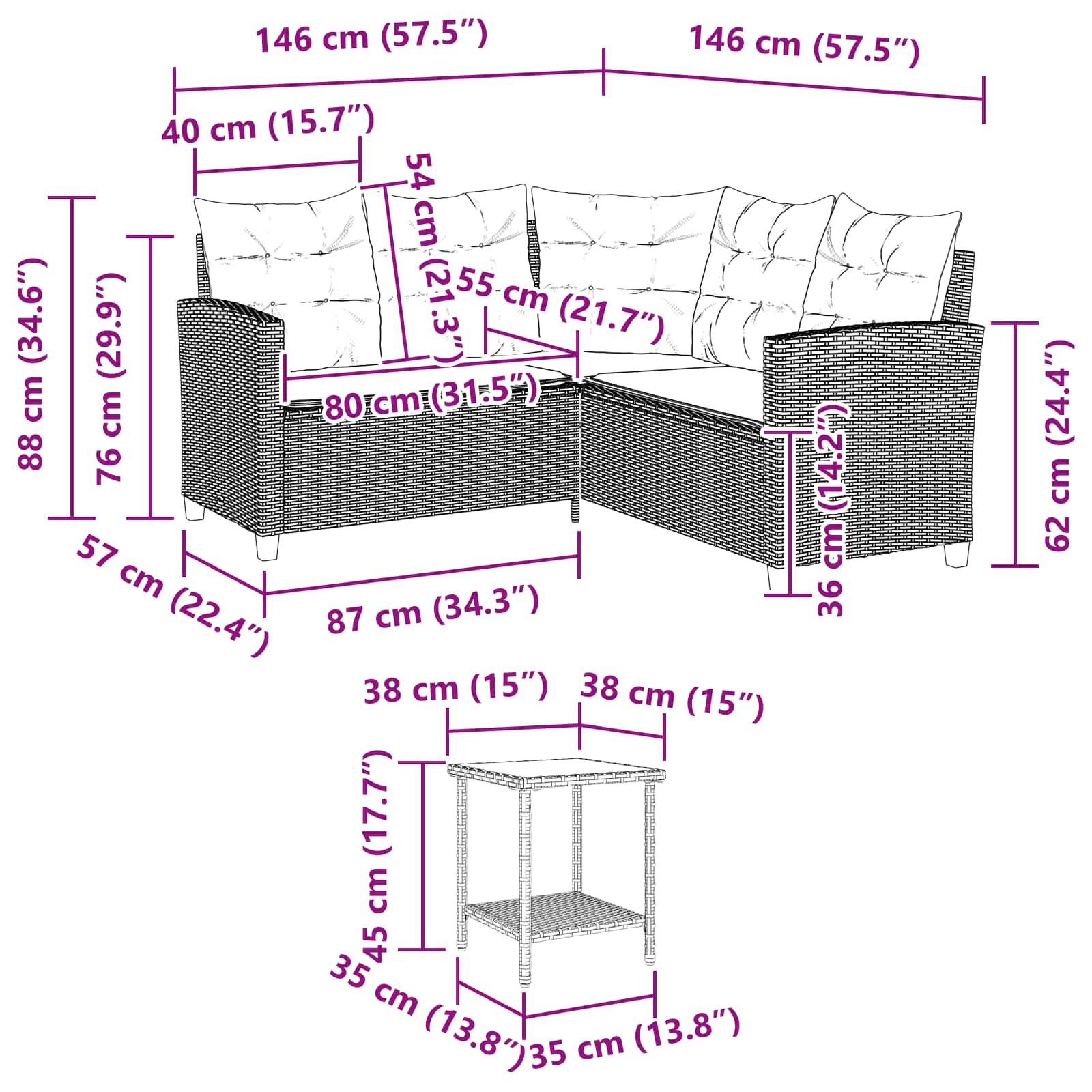 Garten-Sofa 2 stk. 5-Sitzanzahl Schwarz und Türkis Poly Rattan