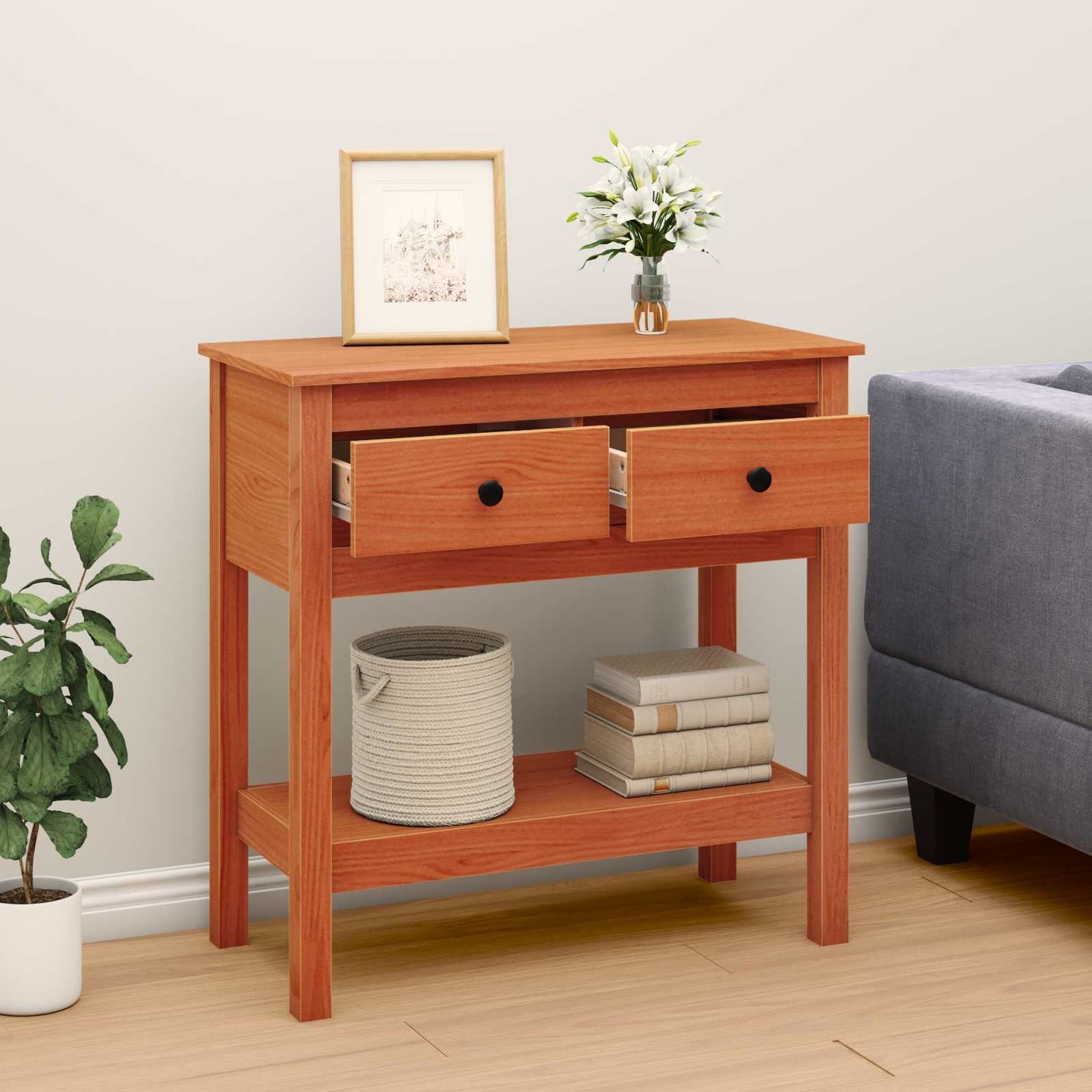 Konsolentisch Wachsbraun 75 x 35 x 75 cm Massives Kiefernholz