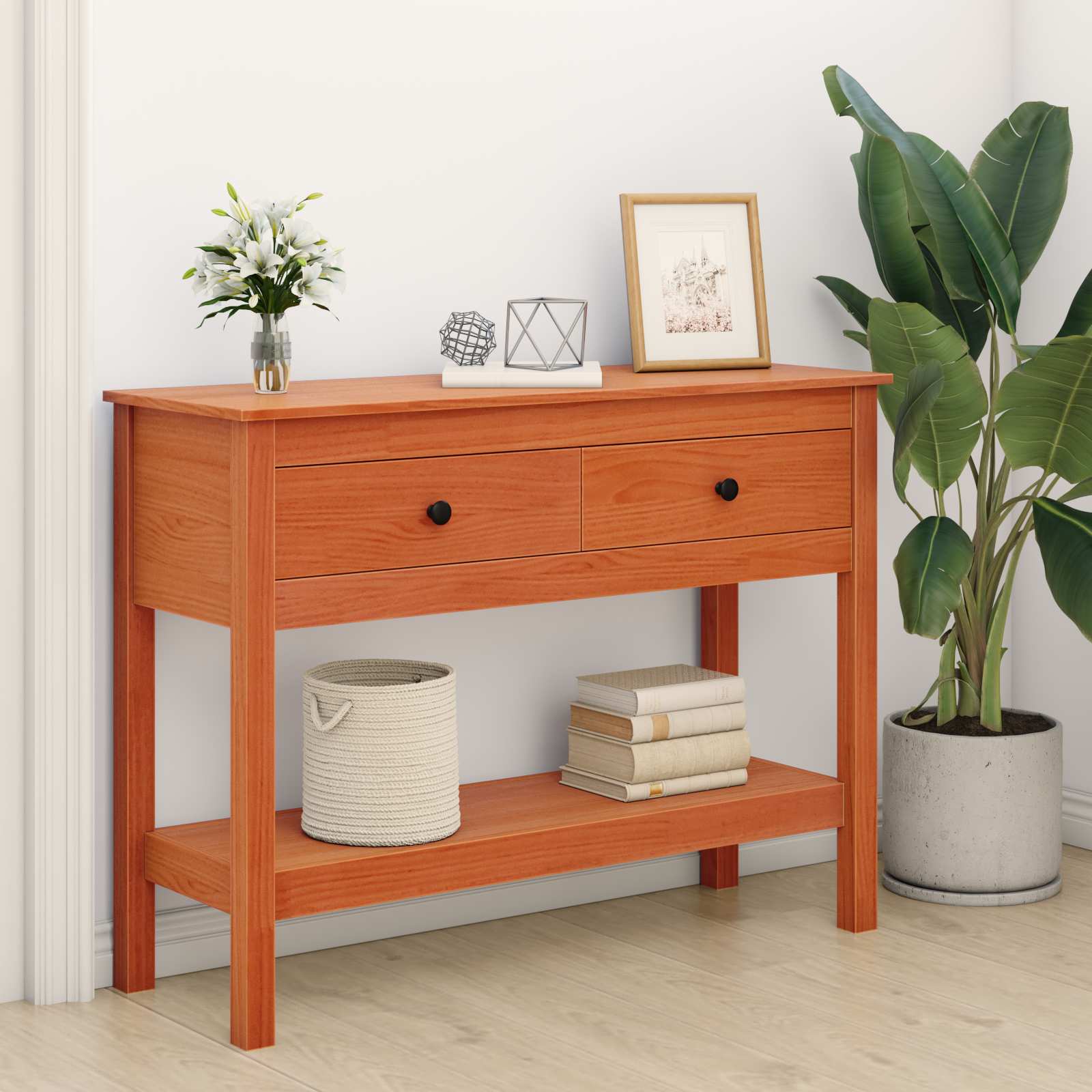 Konsolentisch Wachsbraun 100 x 35 x 75 cm Massives Kiefernholz