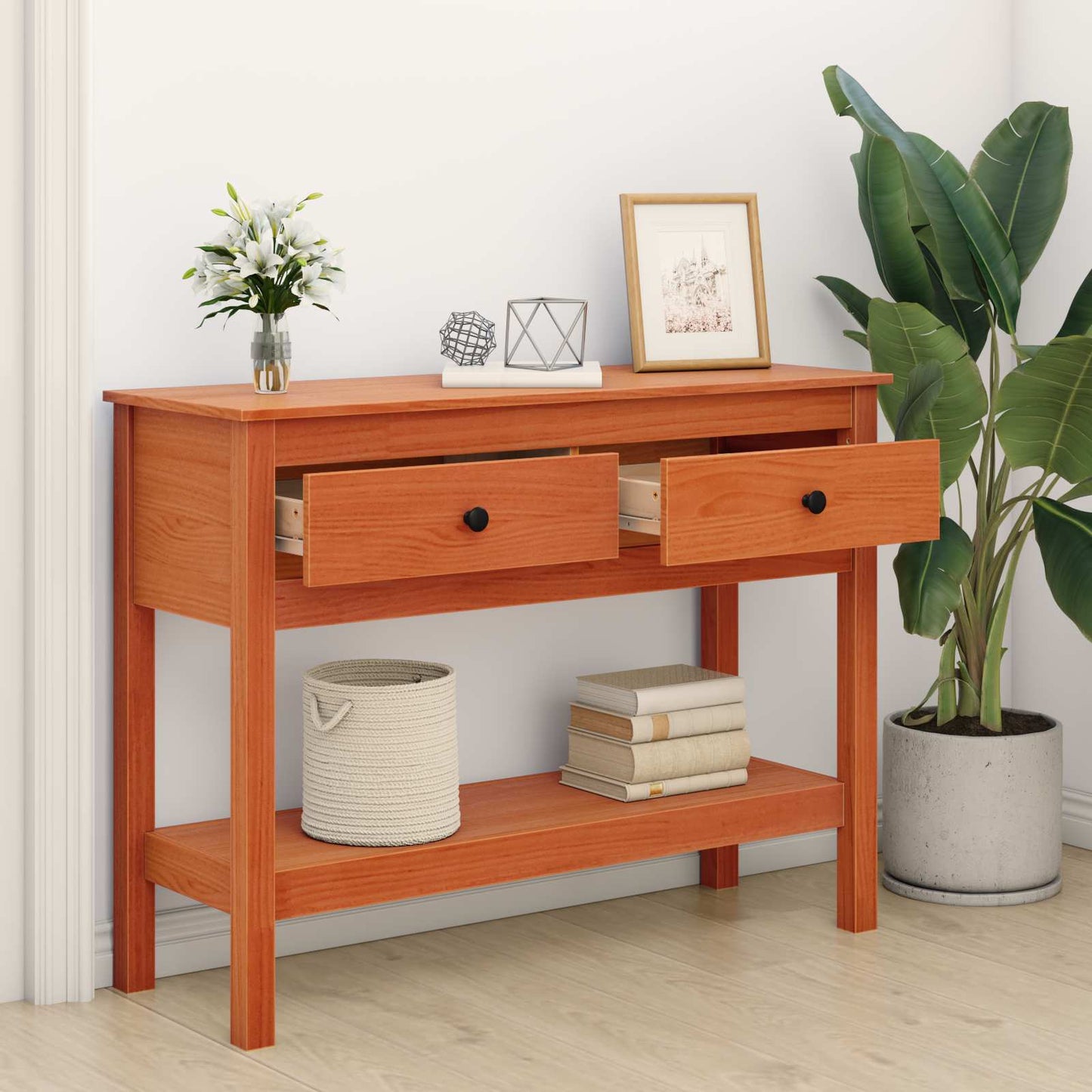 Konsolentisch Wachsbraun 100 x 35 x 75 cm Massives Kiefernholz