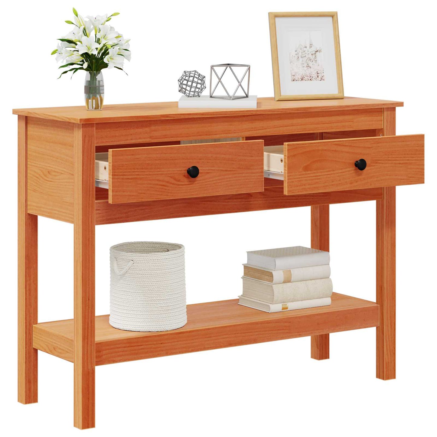 Konsolentisch Wachsbraun 100 x 35 x 75 cm Massives Kiefernholz