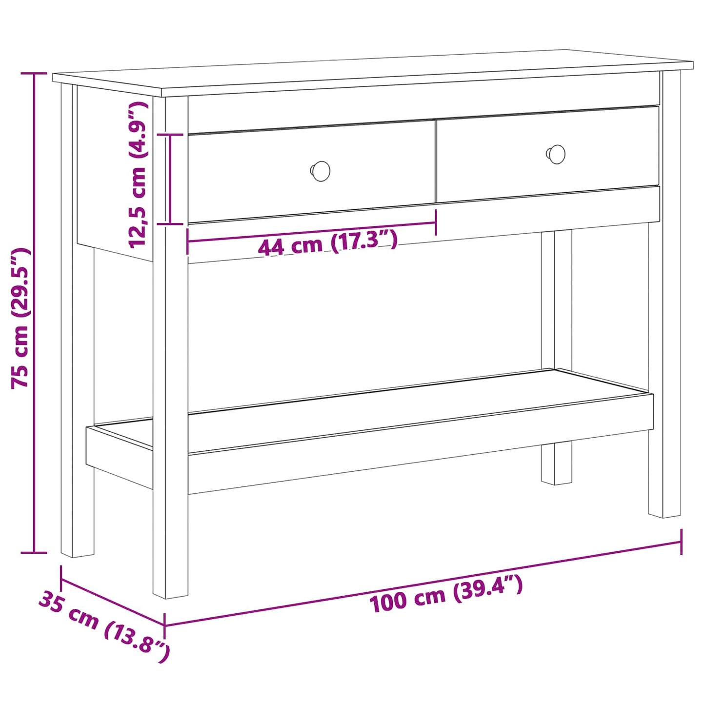 Konsolentisch Wachsbraun 100 x 35 x 75 cm Massives Kiefernholz