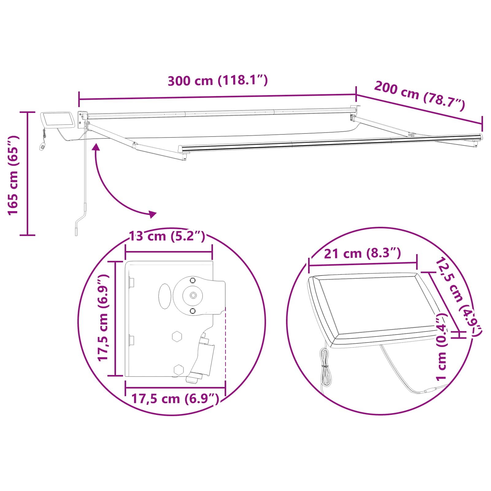 Electric Retractable Awning Frame Anthrazit 3 x 2 m Aluminium