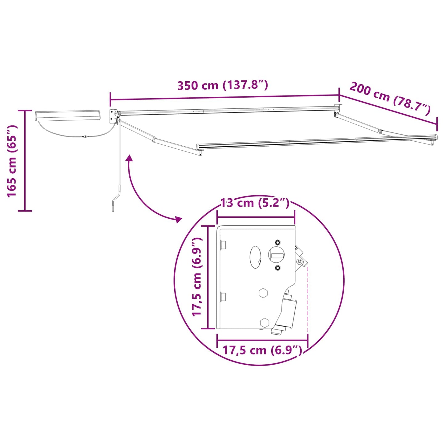 Elektrisches Markisenrahmen Weiß 3,5 x 2 m Aluminium