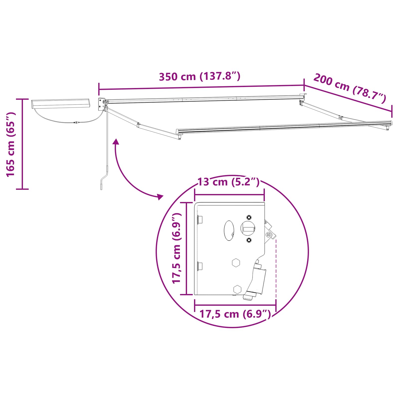 Elektrisches Markisenrahmen Weiß 3,5 x 2 m Aluminium