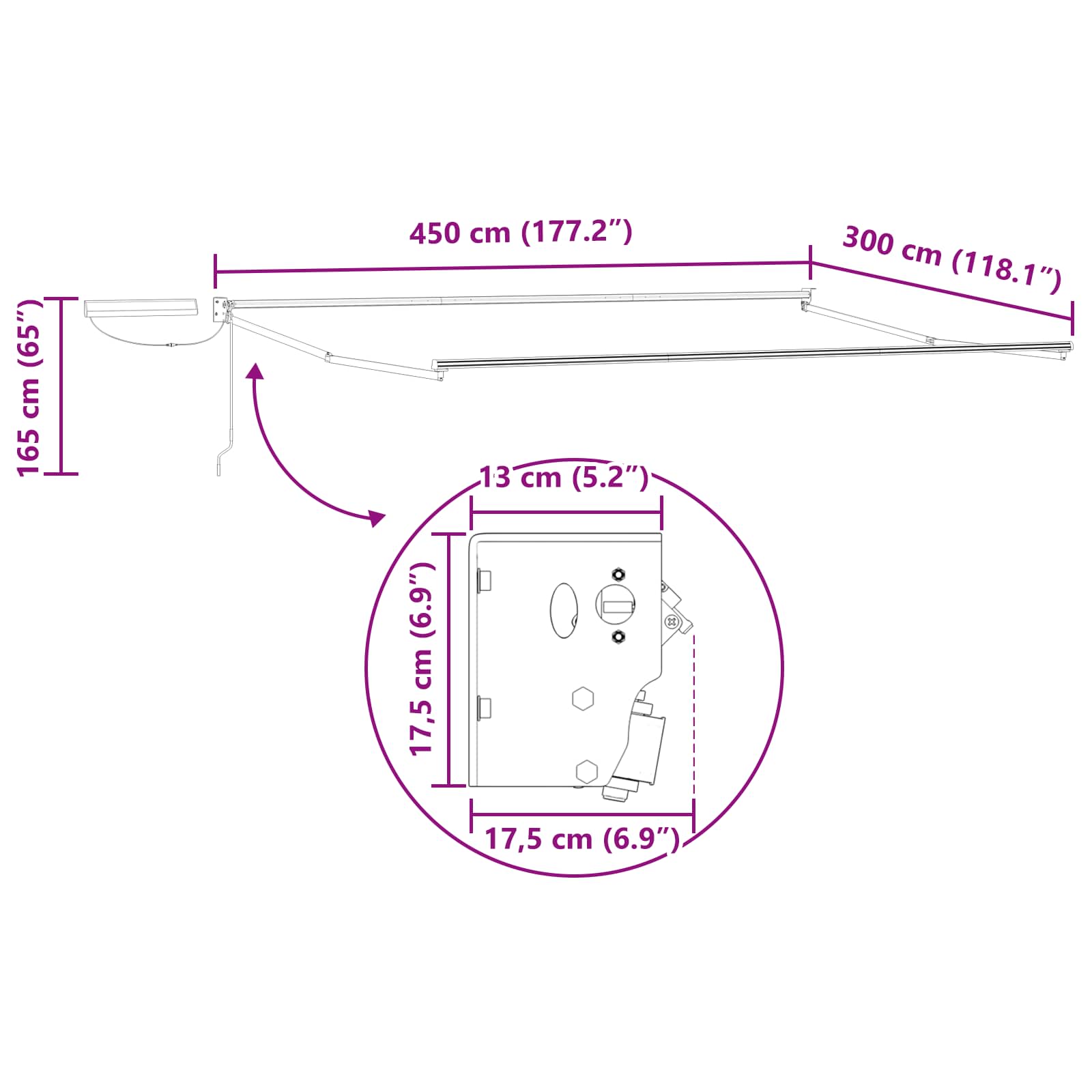 Elektrisches Markisenrahmen Weiß 4,5 × 3 m Aluminium
