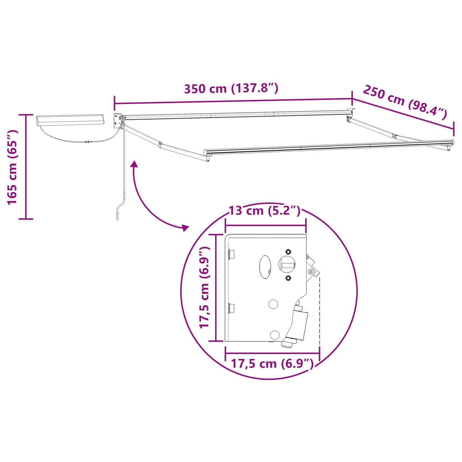 Elektrisches Markisenrahmen Anthrazit 3,5 x 2,5 m Aluminium