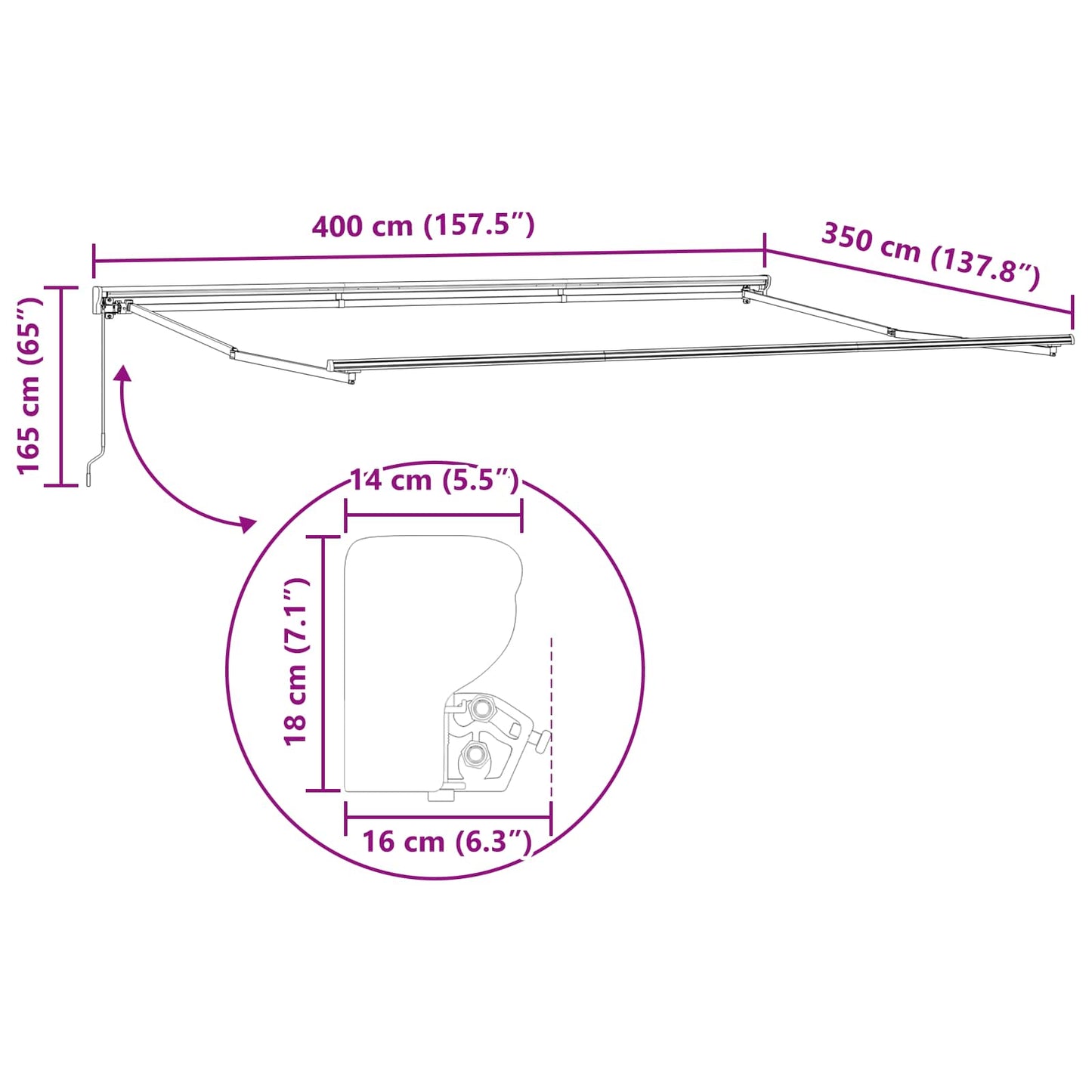 Manueller Markisenrahmen Verstellbar Anthrazit 4 × 3,5 m Stahl