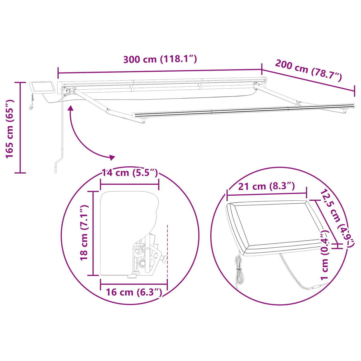 Manual Awning Frame with Solar LED 3 x 2 m Anthrazit