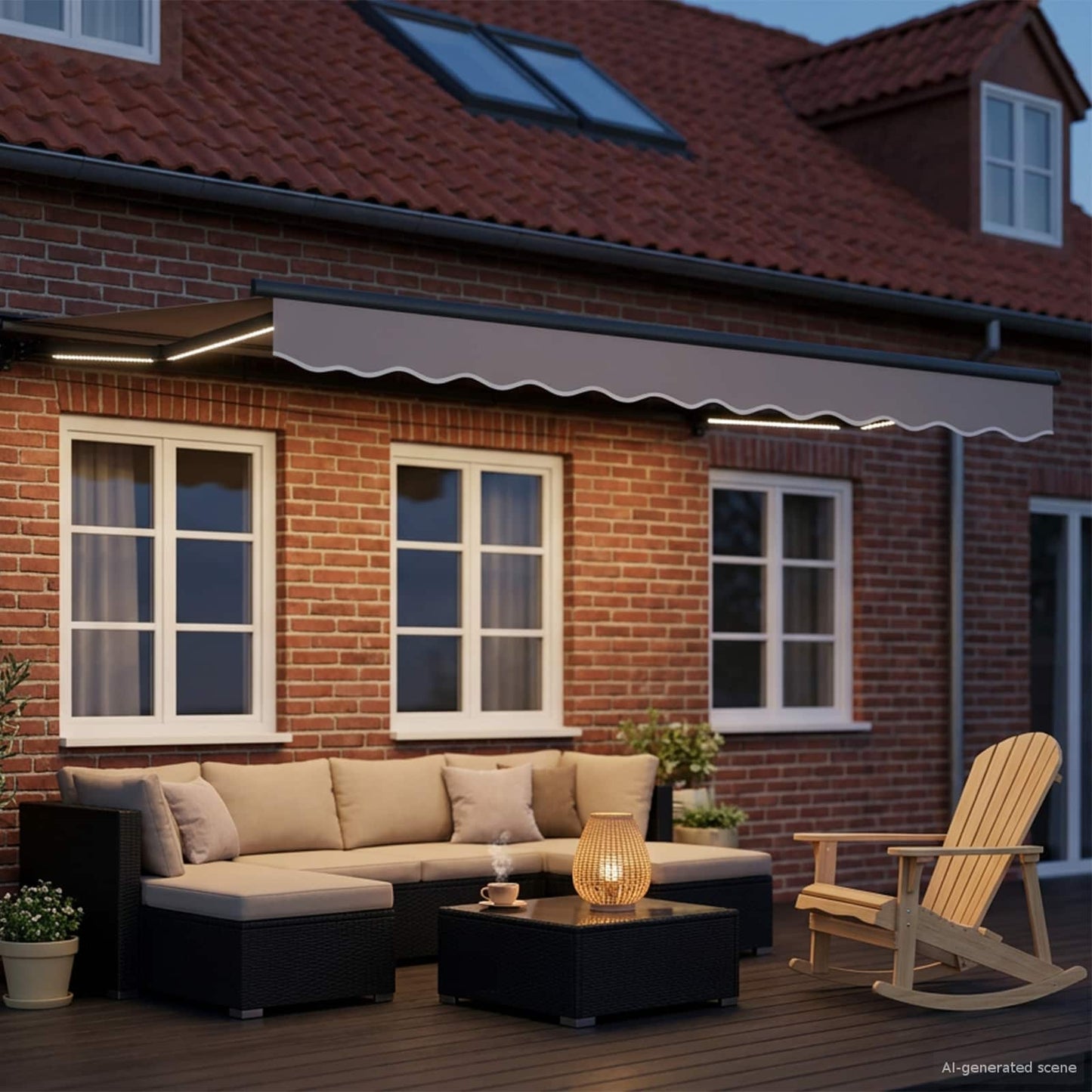 Manueller Markisenrahmen mit LEDs Anthrazit 3,5 x 2,5 m