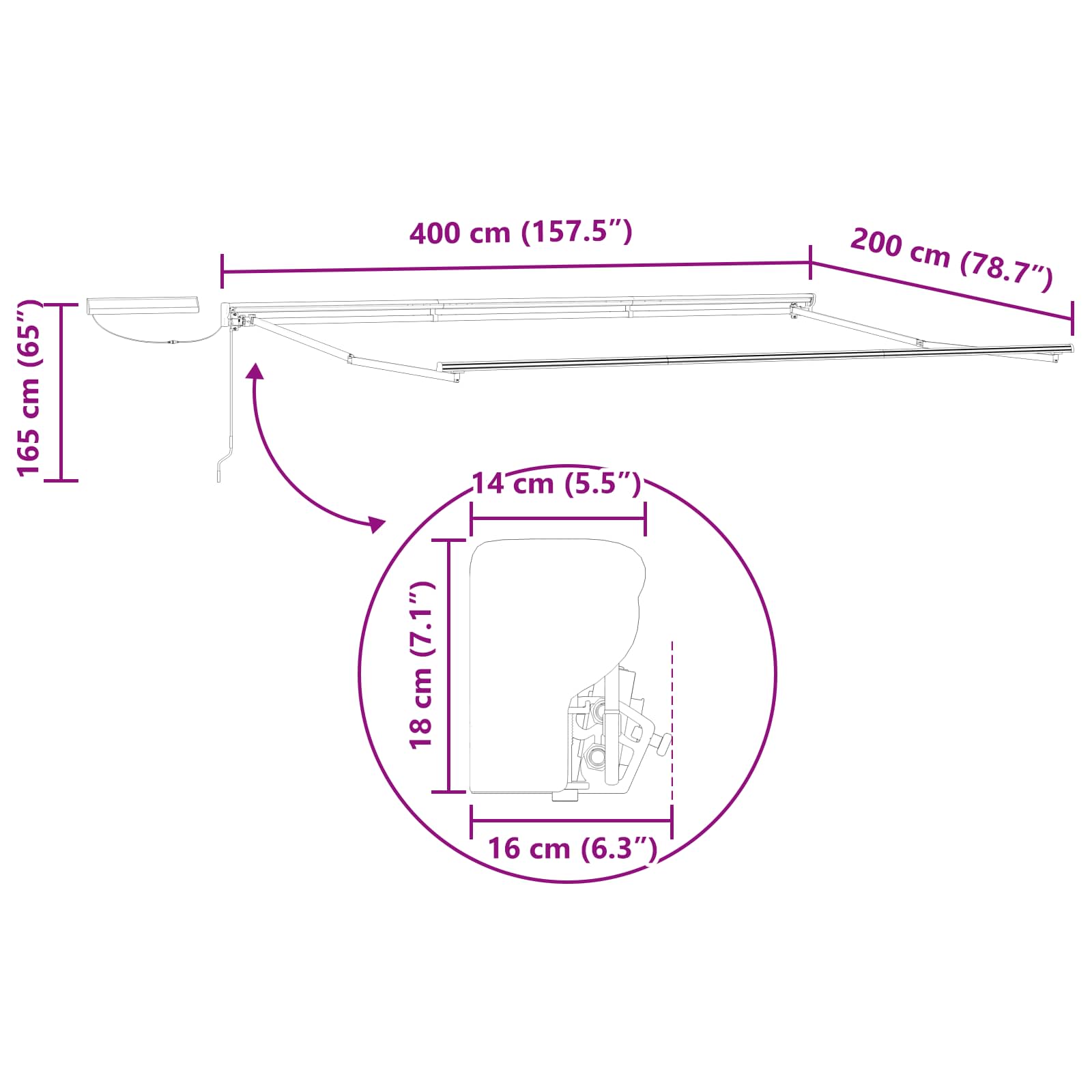 Electric Retractable Awning Frame Weiß 4 x 2 m Stahl