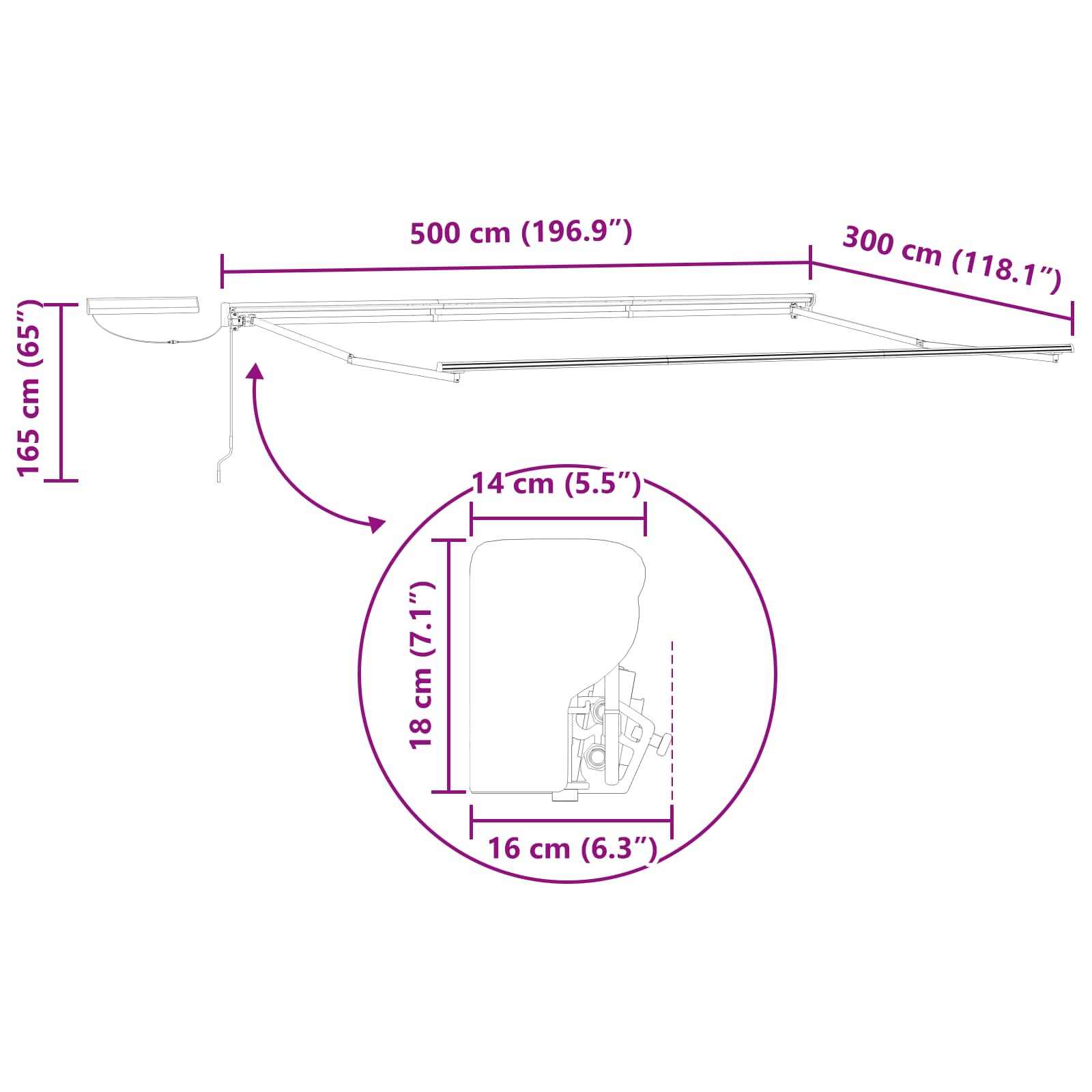 Electric Retractable Awning Frame Weiß 5 x 3 m Stahl