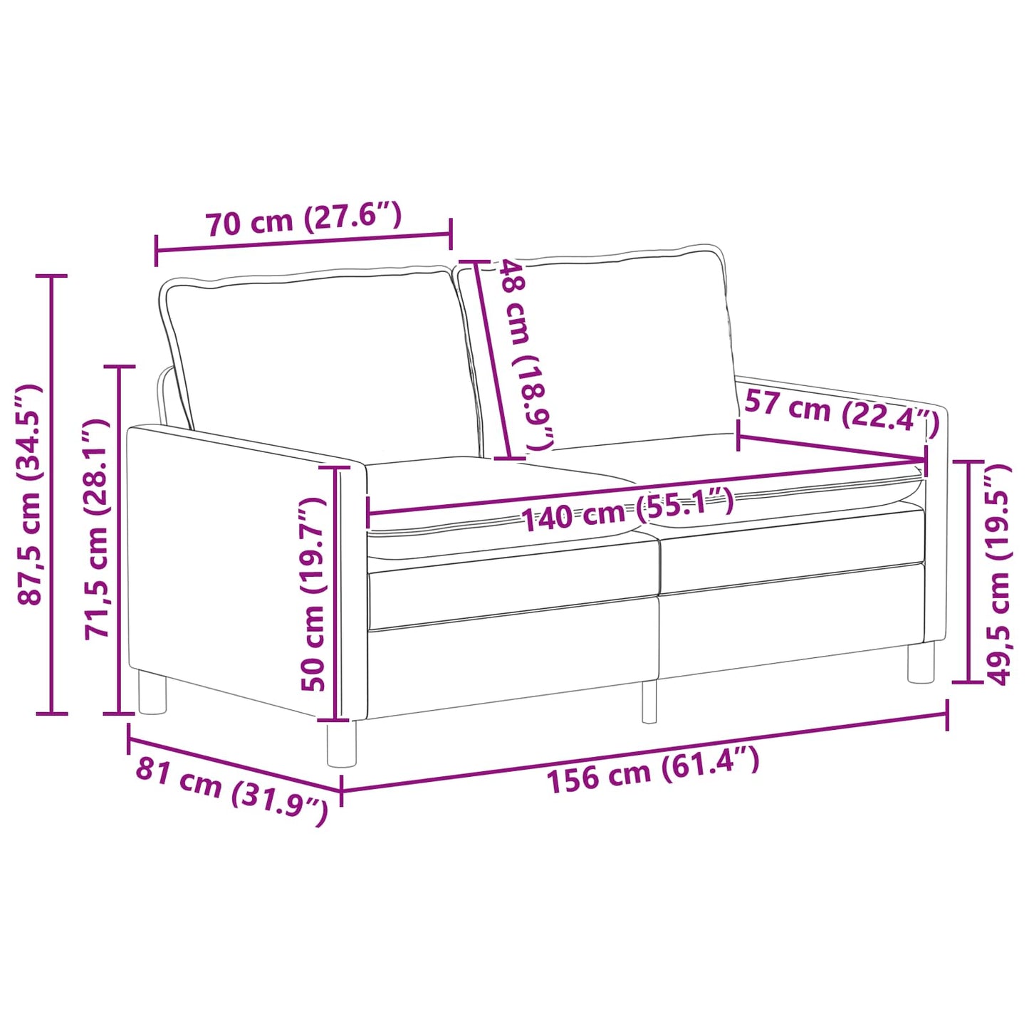 Sofa Dunkelgrau 156 x 81 x 87,5 cm Stoff
