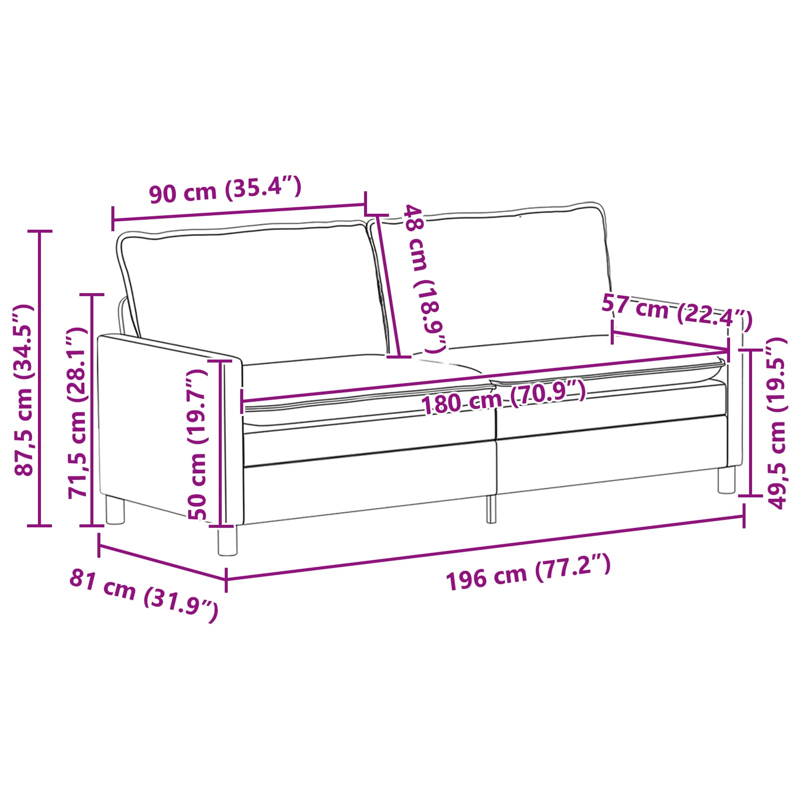 Sofa Dunkelgrau 196 x 81 x 87,5 cm Samt