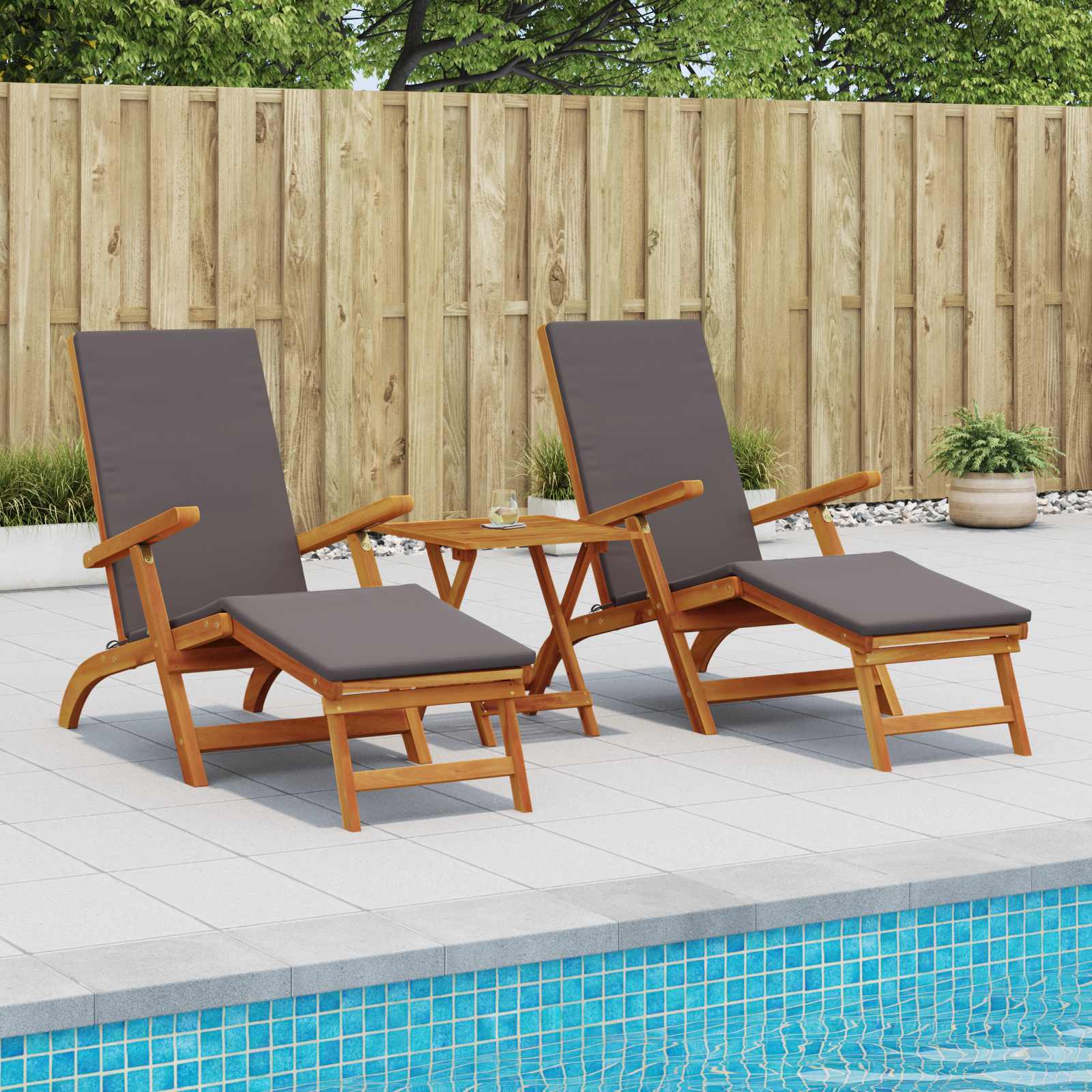 Reclining and Folding Sunlounger 2 Stk. Massivholz Akazie Grau