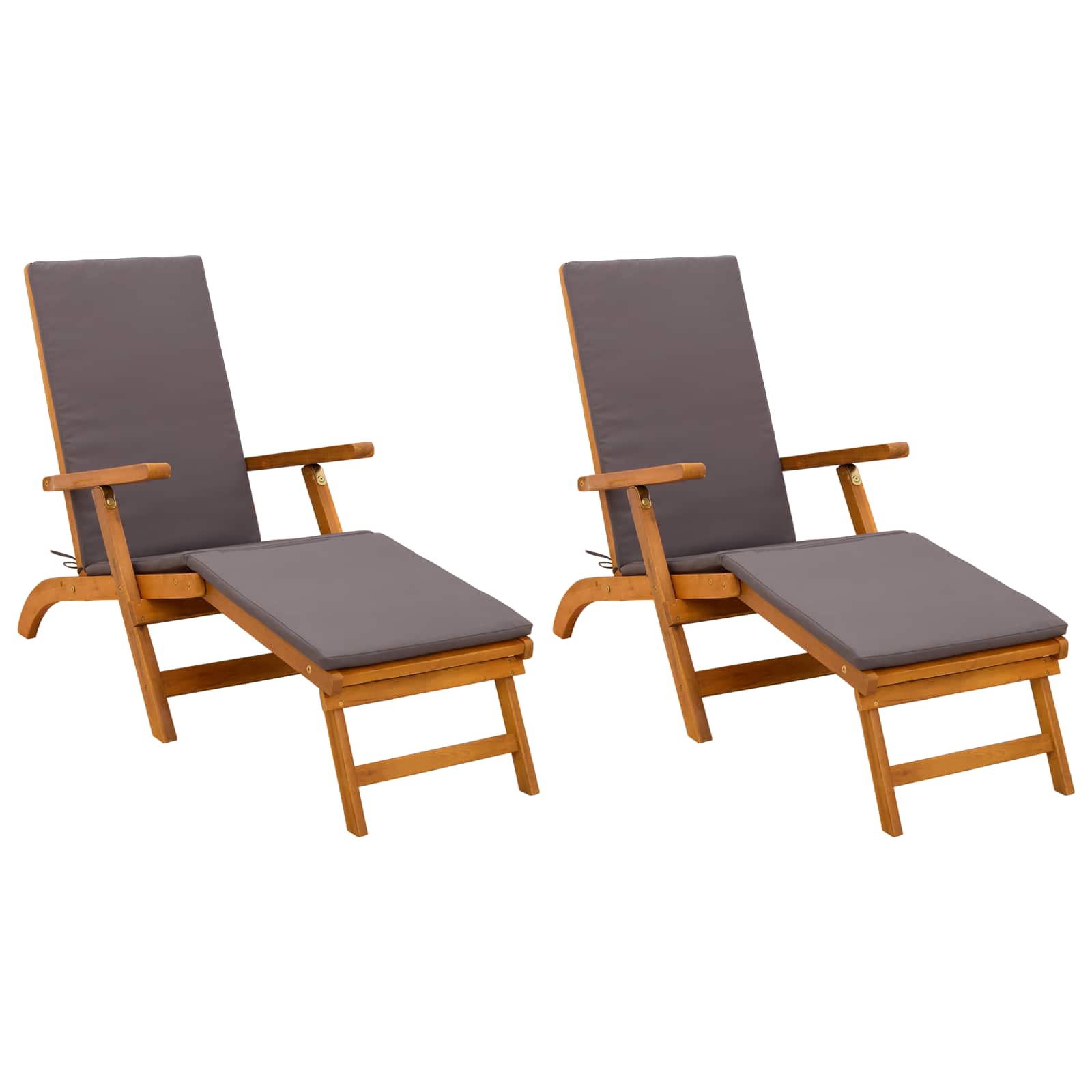 Reclining and Folding Sunlounger 2 Stk. Massivholz Akazie Grau