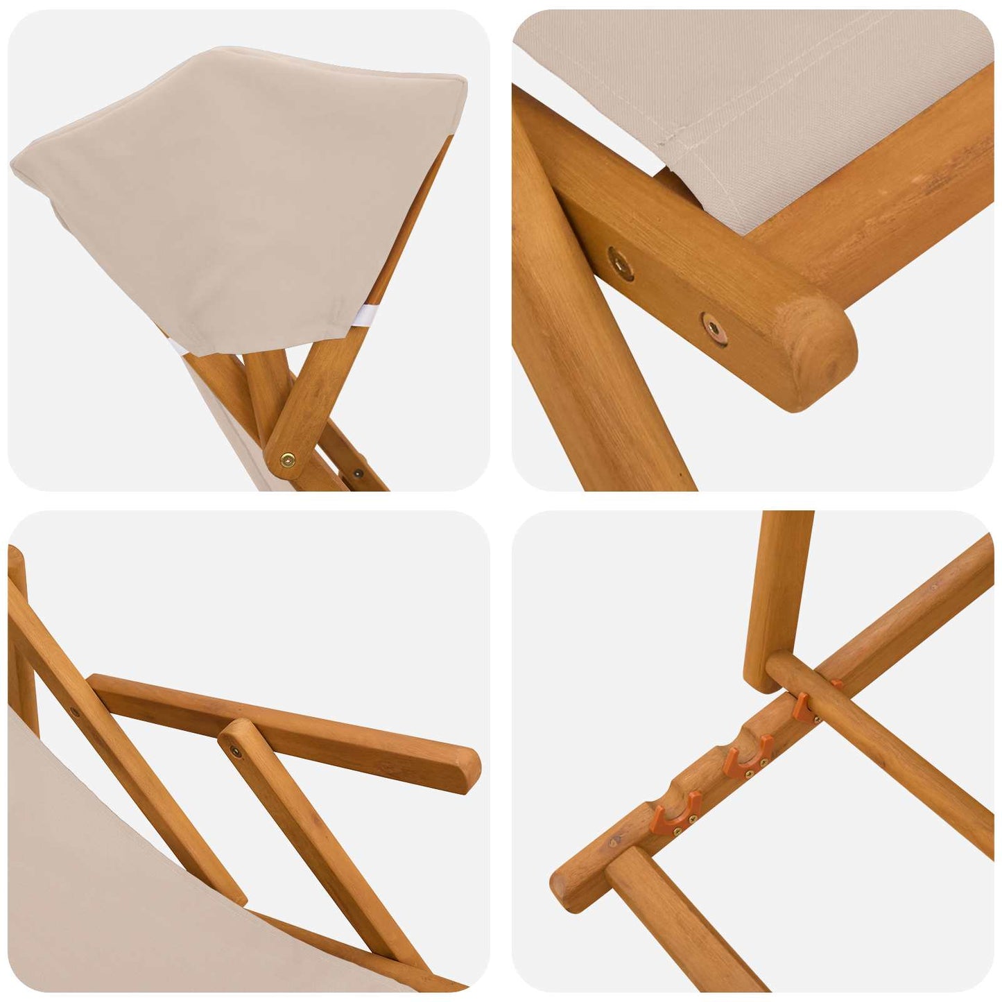 Liegestuhl 3 Position Massives Eukalyptus Holz Beige