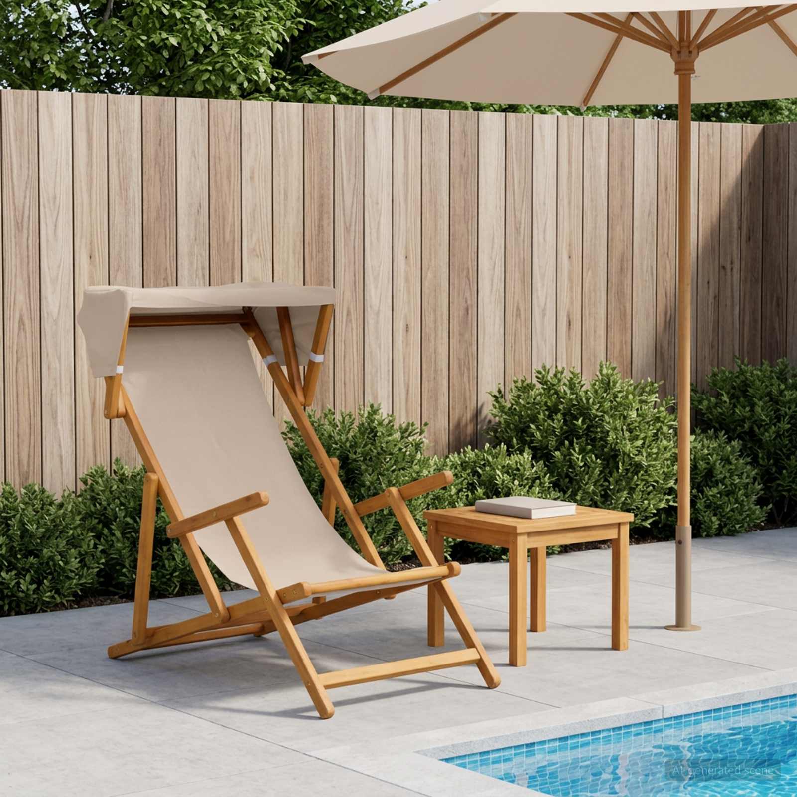 Liegestuhl 3 Position Massives Eukalyptus Holz Beige